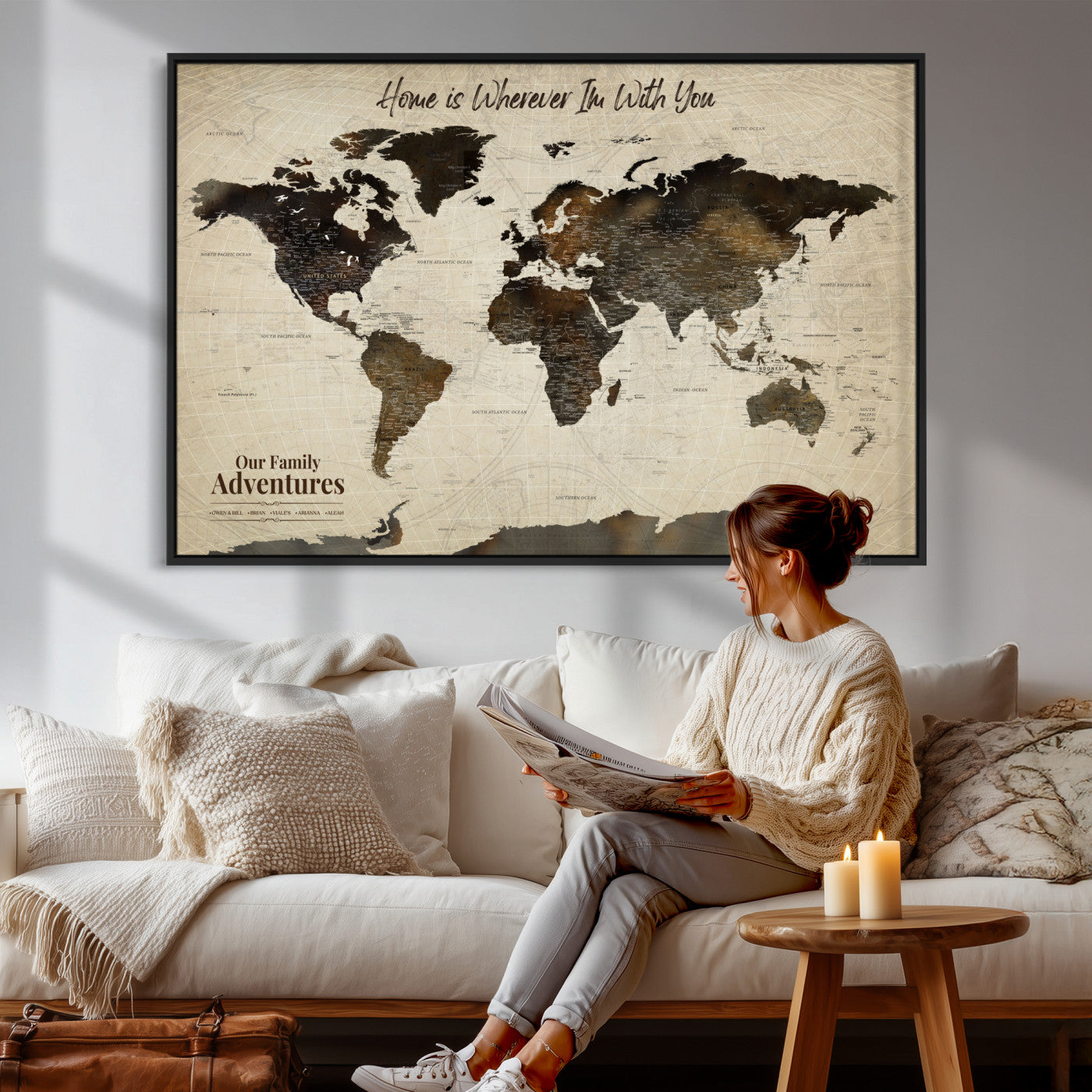 44658041-MGV-FC-36X24 - Customized Push Pin World Map Wall Art Canvas Print with Pins, Framed Personalize Travel Tracker Map, World Map for Living Room and Office Decor