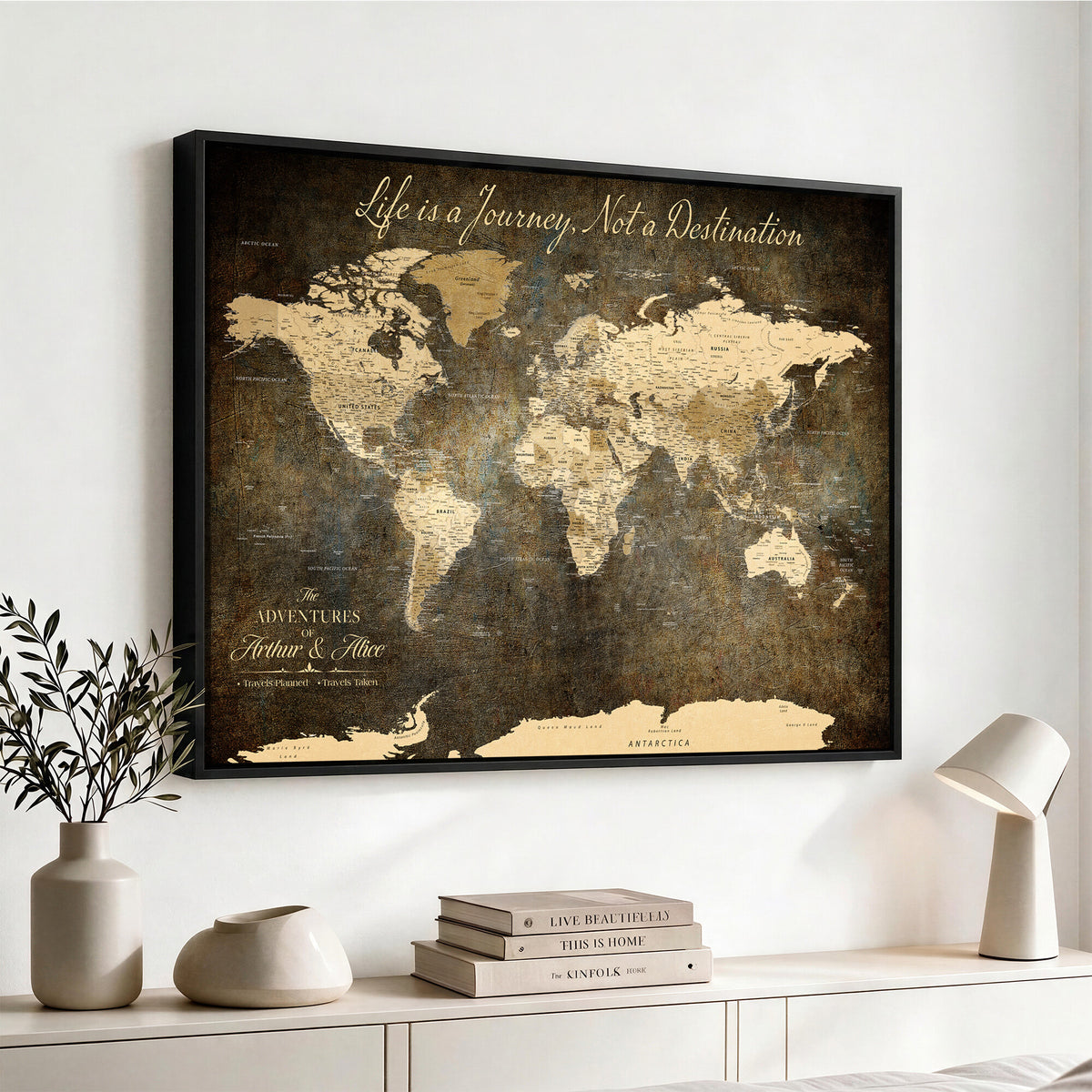 75877068-MGV-CV-36X24 - Custom Push Pin Travel Map Canvas Print, Couples Countries Visited Map, Bedroom and Study Decor