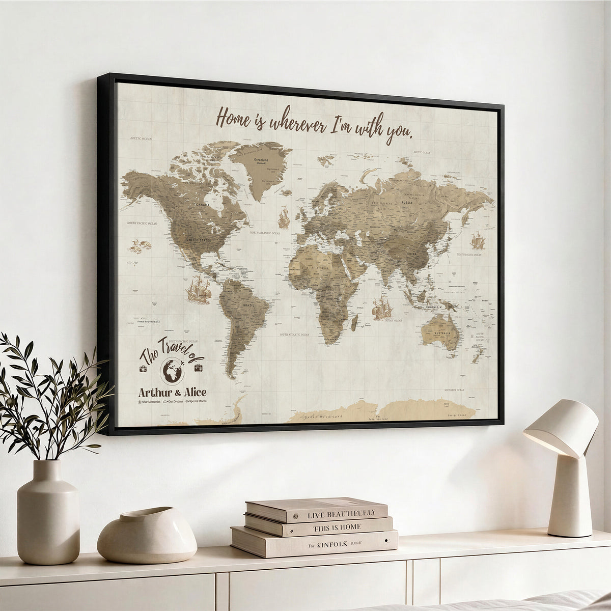 61351027-MGV-CV-36X24 - Custom Push Pin World Map Wall Art Canvas Print | Personalized Travel Tracker with Pins - NEWMAP-11