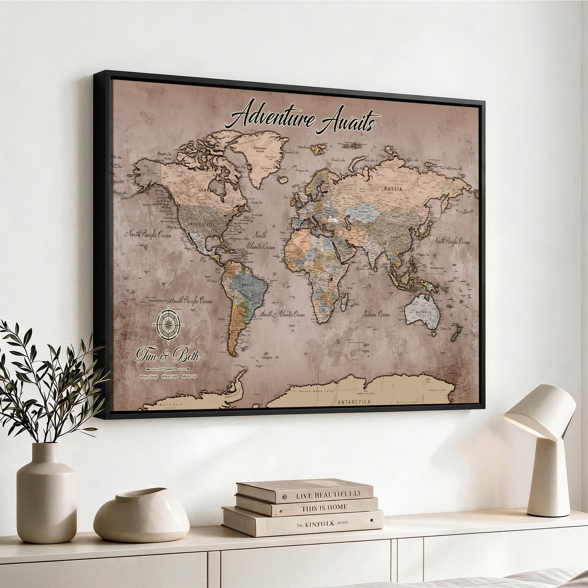 30508877-MGV-CV-36X24 - Custom Push Pin World Map Wall Art Canvas Print | Personalized Travel Tracker