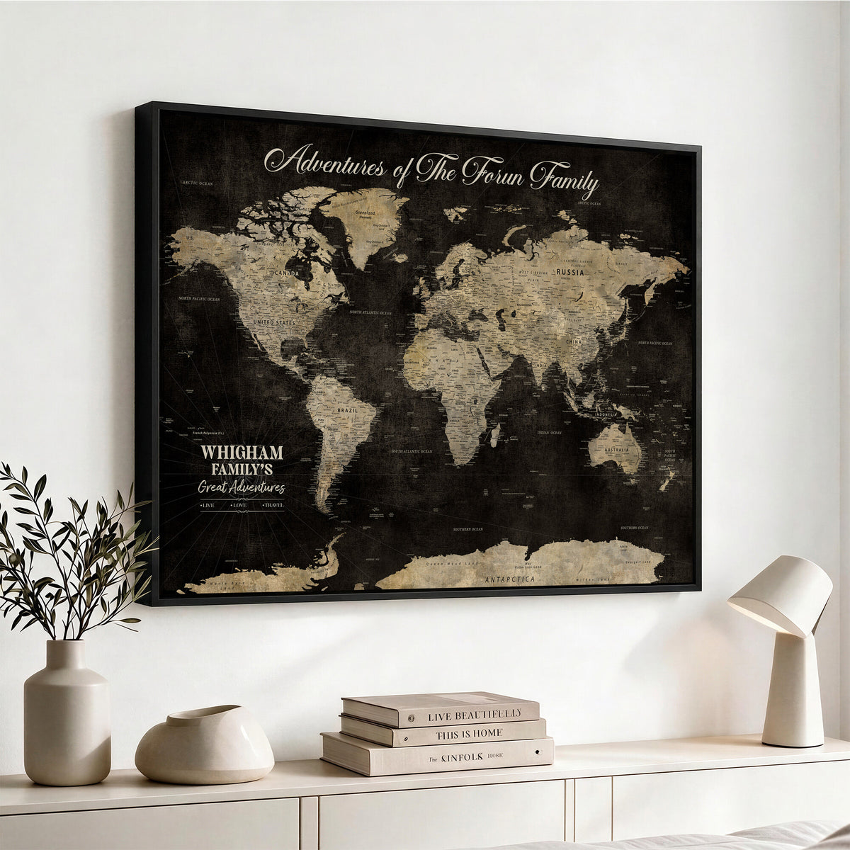 26348249-MGV-CV-36X24 - Custom Push Pin World Map Wall Art Canvas Print | Personalized Travel Tracker with Pins Framed Large for Home and Office Decor