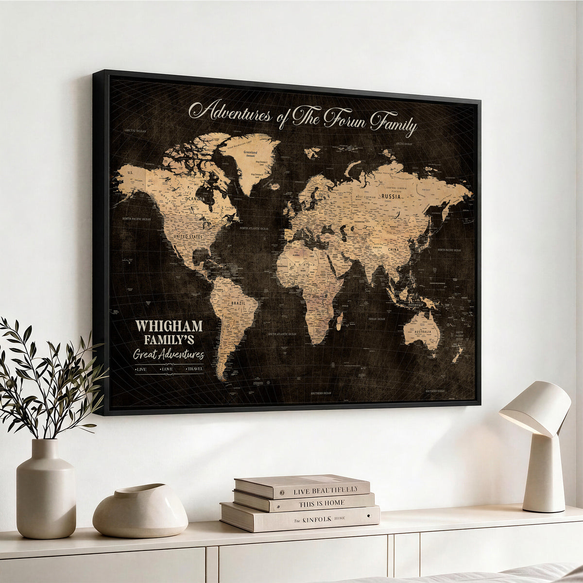 68639184-MGV-CV-36X24 - Custom Push Pin World Map Wall Art Canvas Print | Personalized Travel Tracker with Pins Framed Large for Home and Office Decor