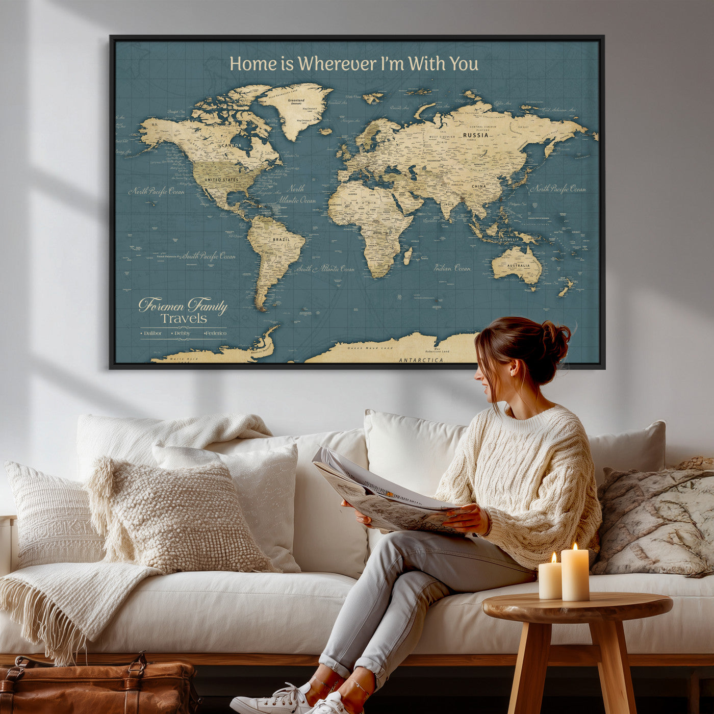 15936891-MGV-CV-36X24 - Custom Push Pin World Map Wall Art Canvas Print – Personalized Travel Tracker with Pins Framed Large for Home and Office Decor