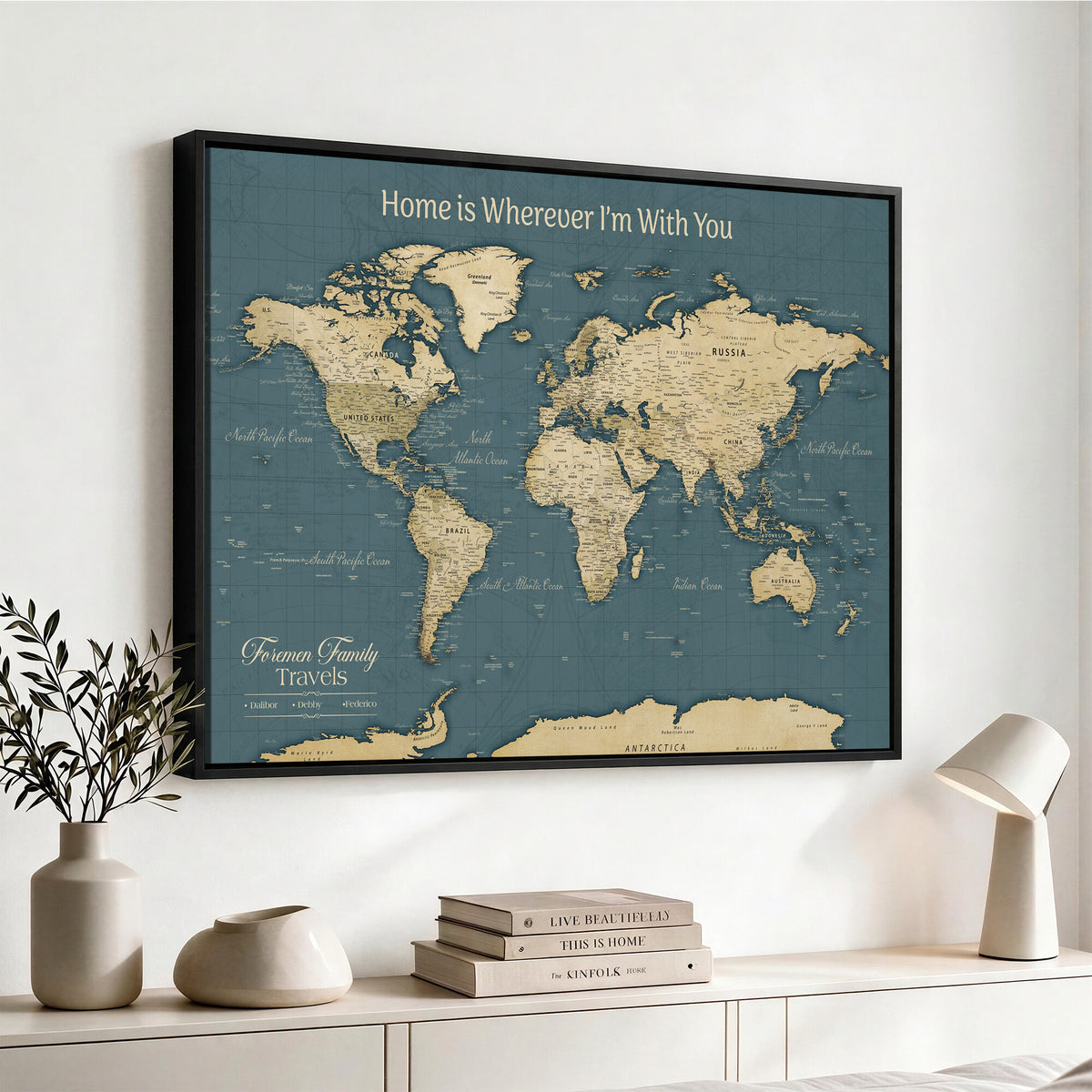 15936891-MGV-CV-36X24 - Custom Push Pin World Map Wall Art Canvas Print | Personalized Travel Tracker with Pins Framed Large for Home and Office Decor