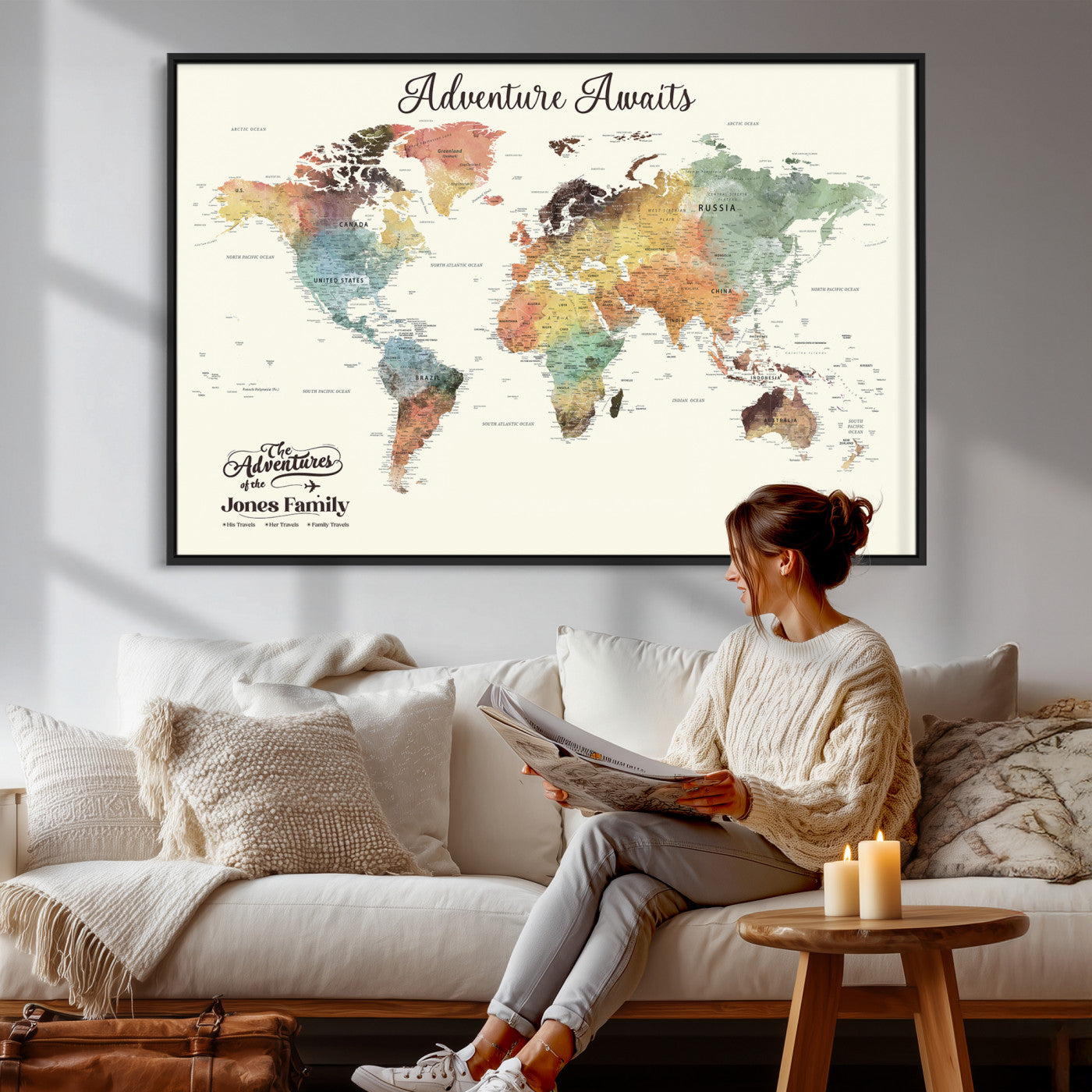 73360781-MGV-CV-36X24 - Custom Push Pin World Map Wall Art Canvas Print – Personalized Travel Tracker - NEWMAP-7
