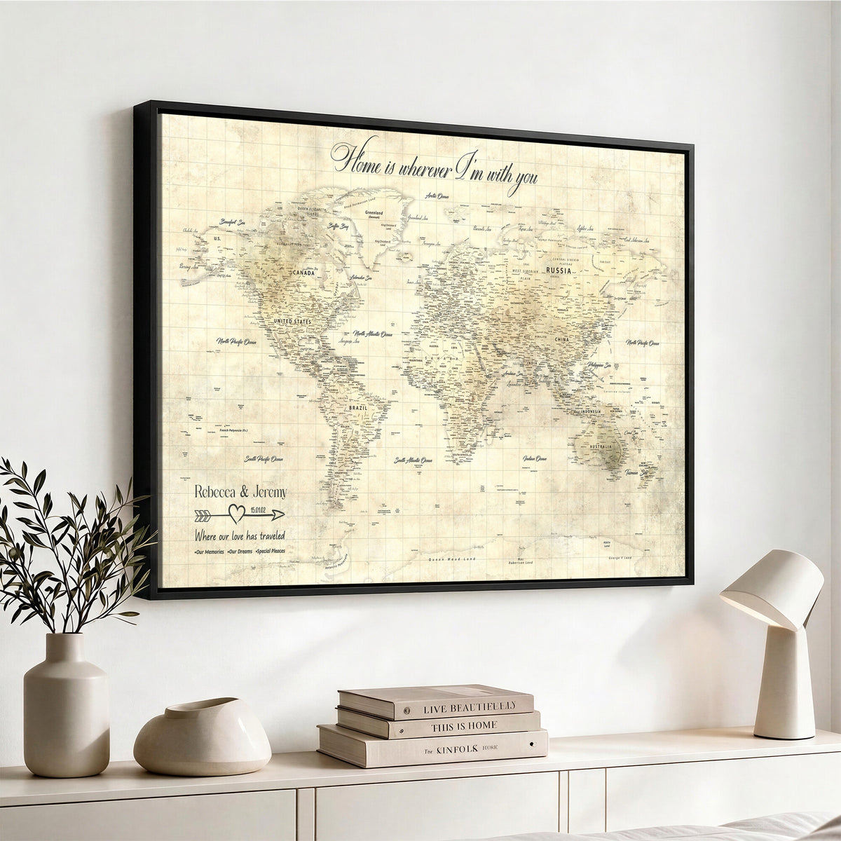 30705590-MGV-CV-36X24 - Custom Push Pin World Map Wall Art Canvas Print | Personalized Travel Tracker with Pins Framed Large for Home and Office Decor