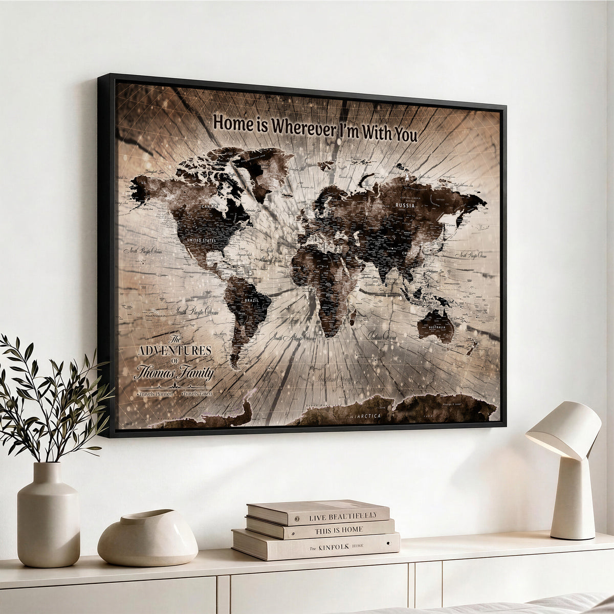 12350515-MGV-CV-36X24 - Personalized Push Pin World Map Wall Art Canvas Print, Customizable Framed Travel Map - NEWMAP-085