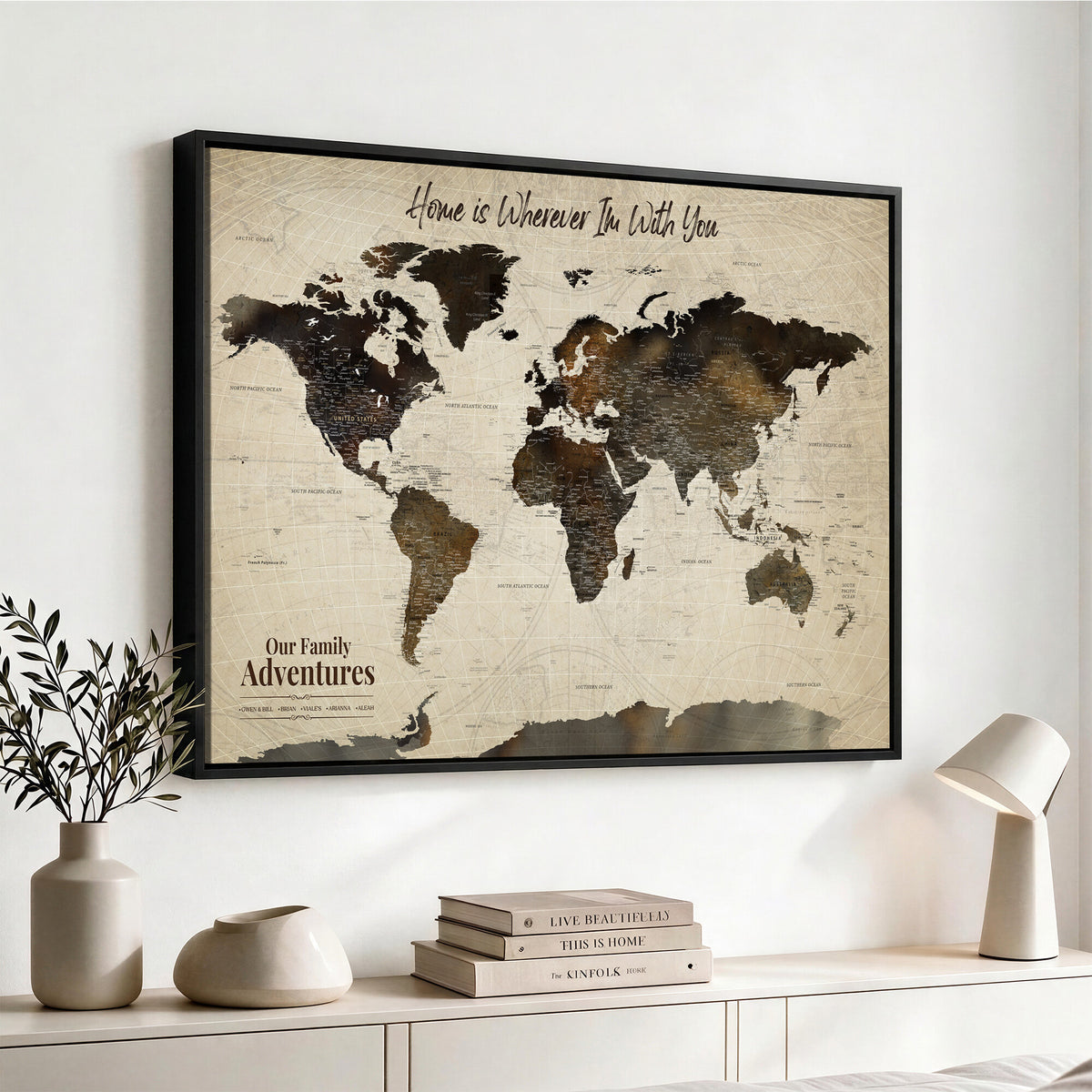 26357755-MGV-CV-36X24 - Custom Push Pin World Map Wall Art Canvas Print | Personalized Travel Tracker with Pins Framed Large for Home and Office Decor