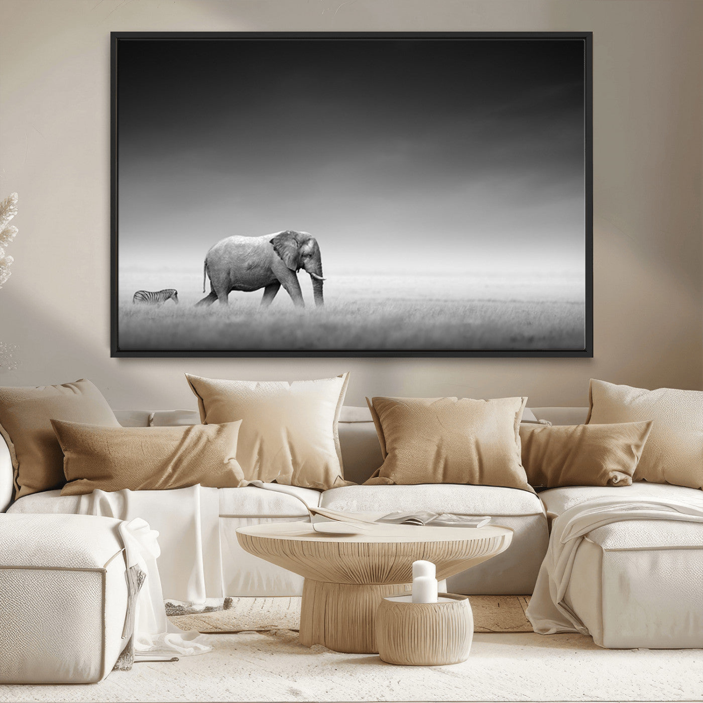 MGV-FC-36X24 - Elephand and Zebra Wall Art Canvas Print, Modern Artwork