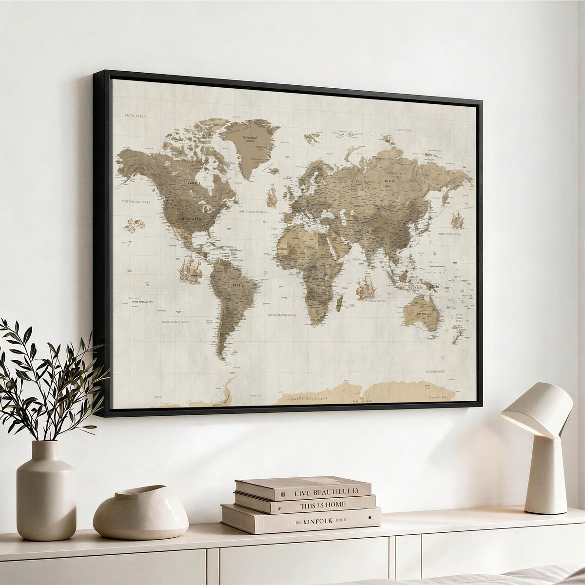 28283260-MGV-CV-36X24 - Detailed World Map Wall Art Canvas Print