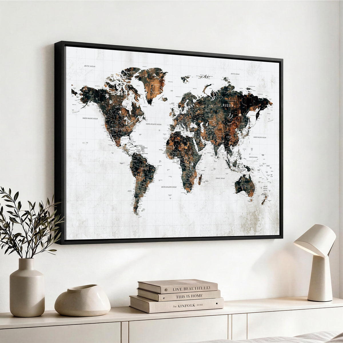 60008766-MGV-CV-36X24 - Large World Map Canvas Print – Framed Travel Map Wall Art