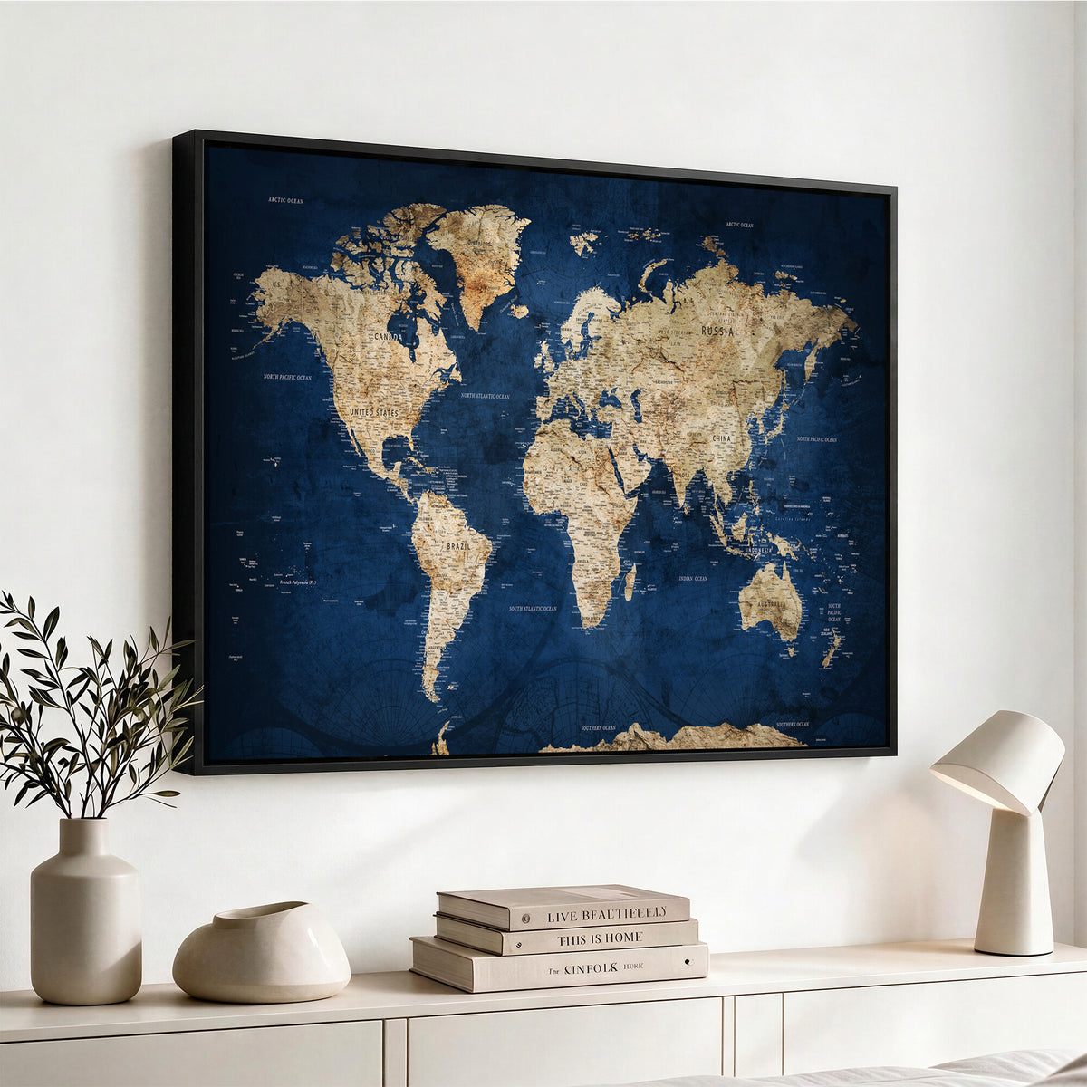 57503519-MGV-CV-36X24 - World Map Canvas Print – Framed Travel Map Wall Art for