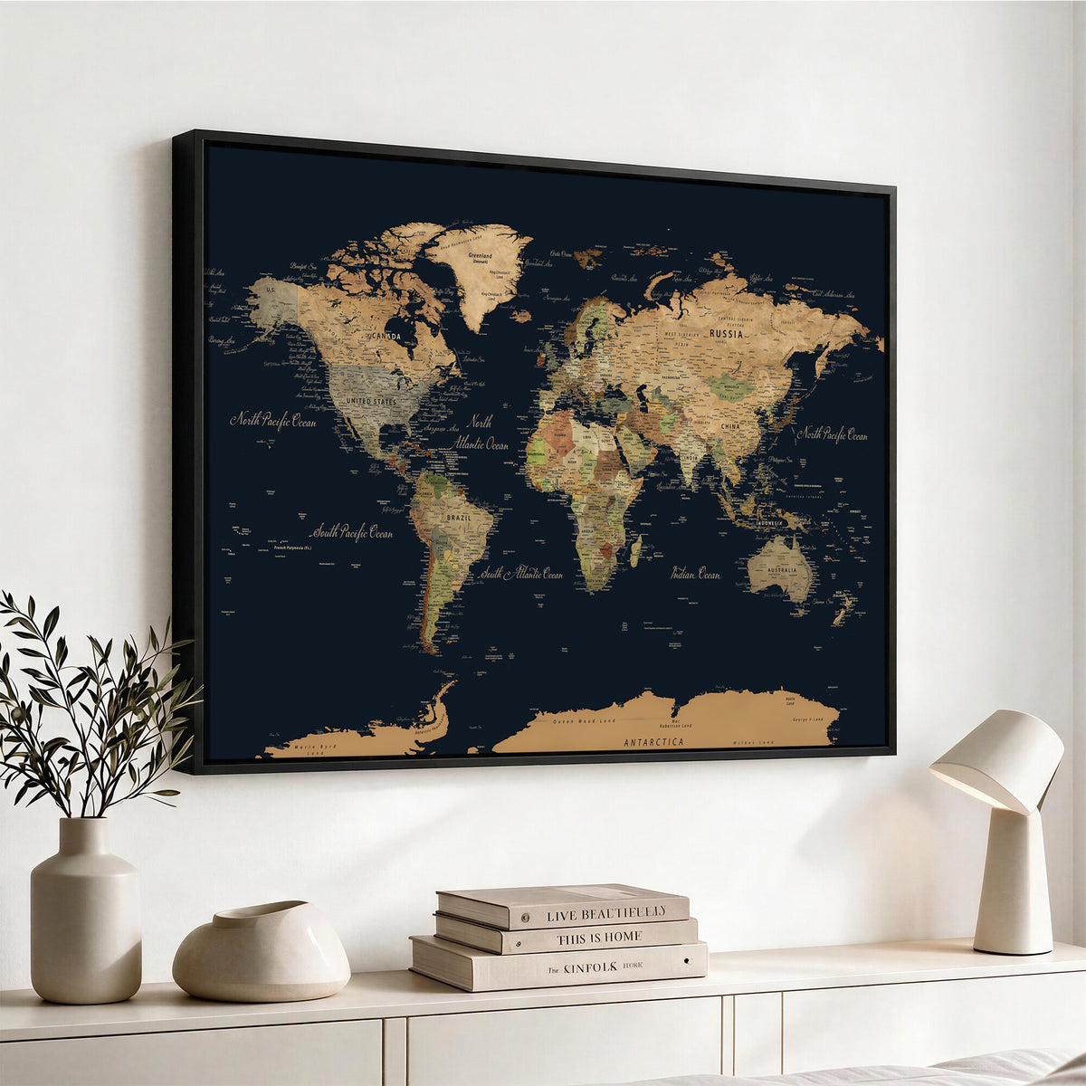 94449133-MGV-CV-36X24 - Vintage World Map Canvas on the Dark Background Wall Art