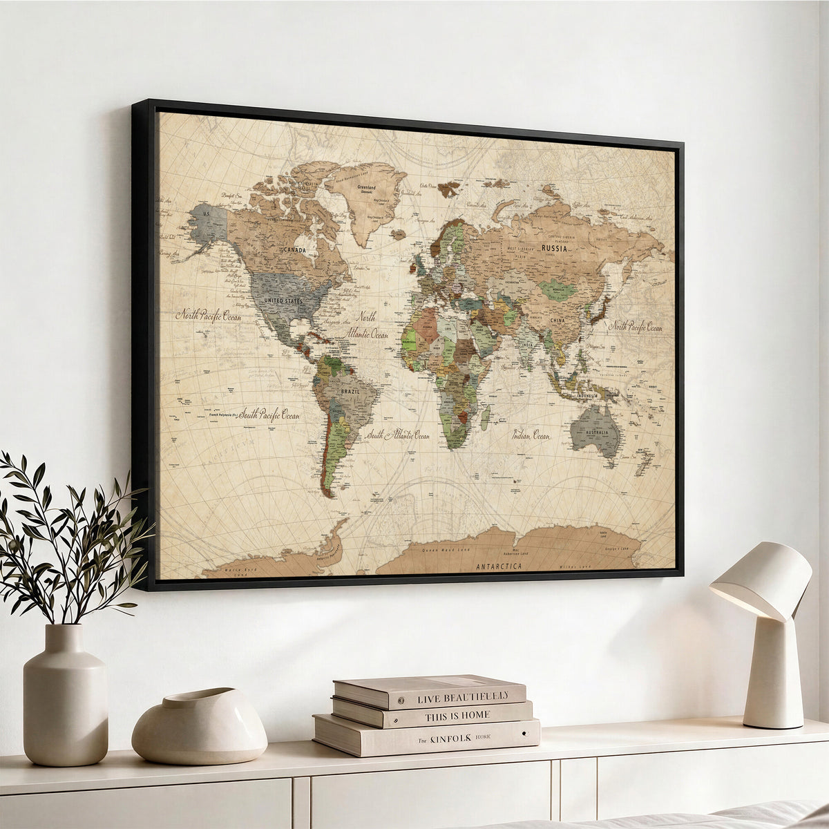 16856902-MGV-CV-36X24 - Vintage World Map Canvas Wall Art - Rustic Grunge Texture
