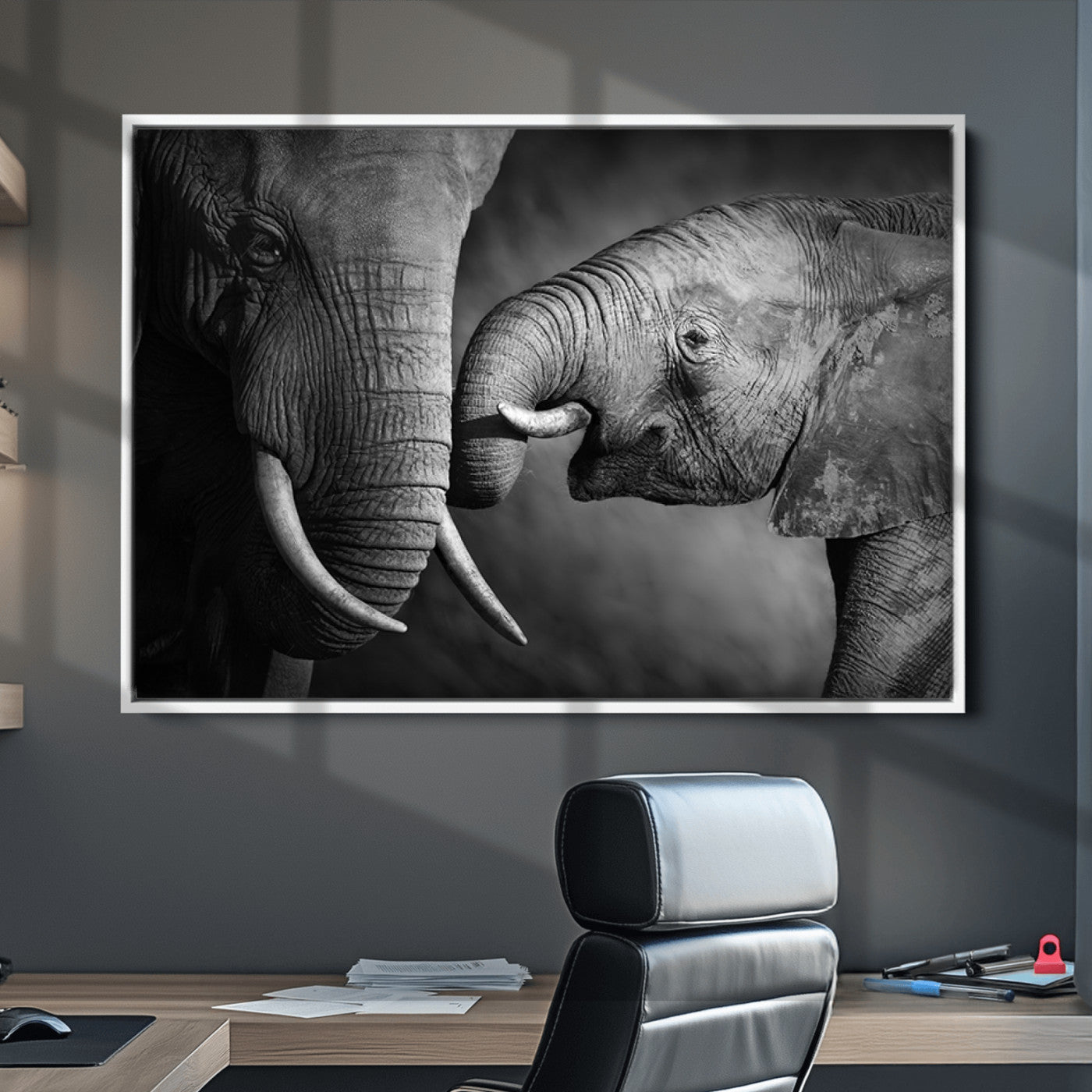 42691-MGV-CV-36X24-Elephant Family Wall Art Canvas, Framed Elephant Family Canvas Print