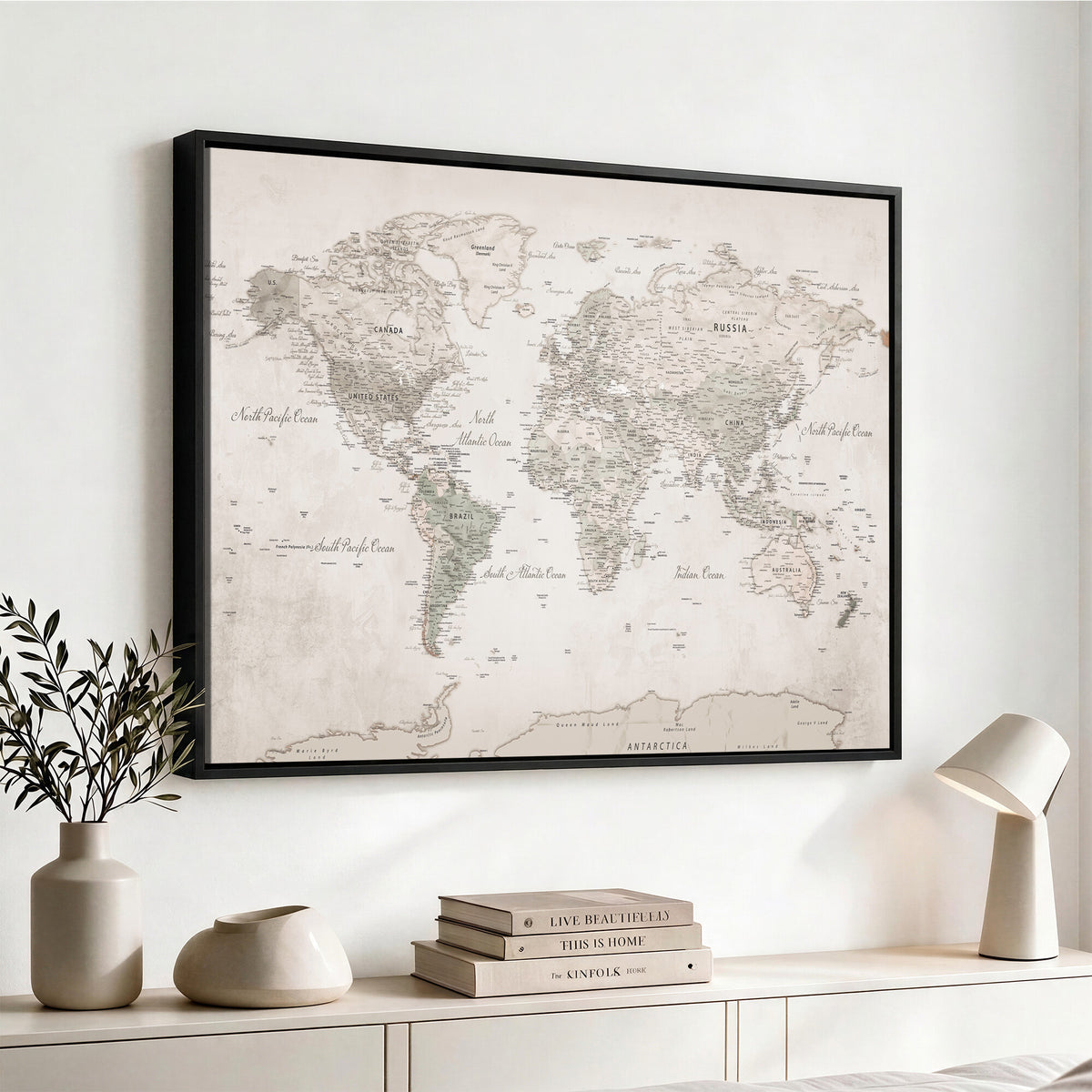 90355419-MGV-CV-36X24 - Antique Style World Map Canvas Print | Vintage Detailed World Map Art for Travel Lovers