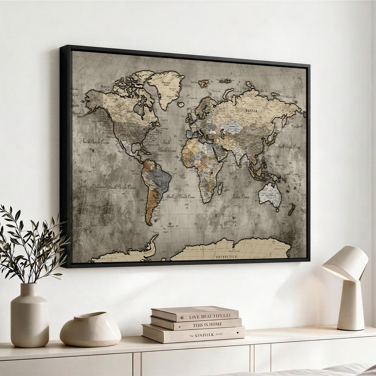 85218700-MGV-CV-36X24 - World Map Canvas Print, Detailed Map of the World Wall Art