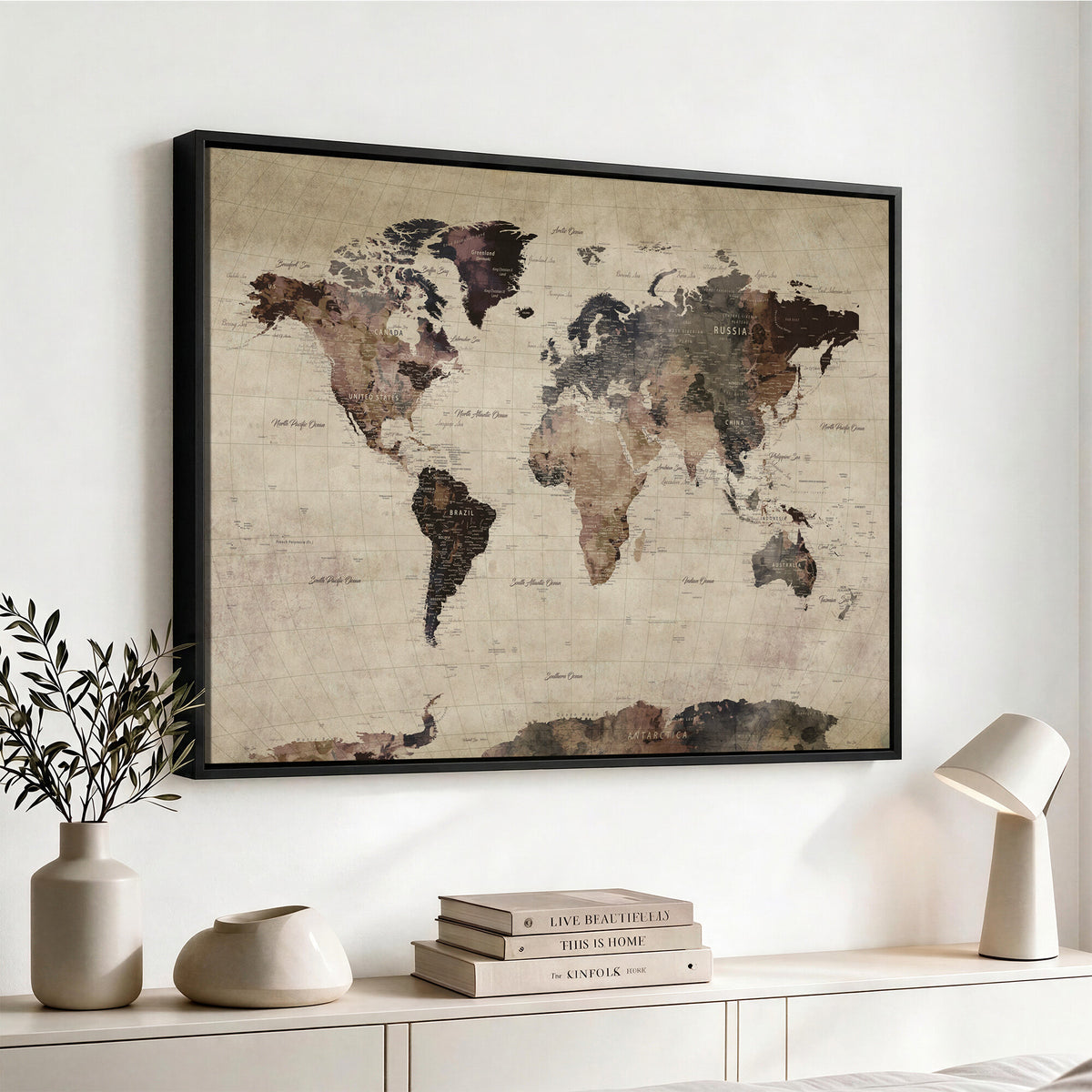 59159103-MGV-CV-36X24 - World Map Canvas Print, Detailed Map of the World, Adventure Gift for Couples and Anniversaries