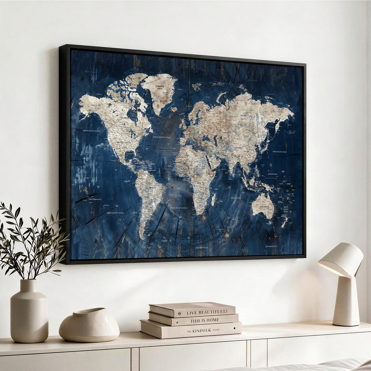 56126010-MGV-CV-36X24 - Large Blue World Map Wall Art Canvas Print for Home Office
