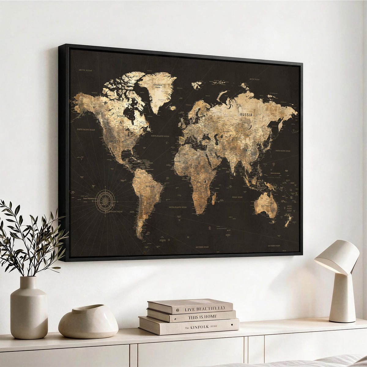 70985630-MGV-CV-36X24 - Framed World Map with Pin Canvas Print – Detailed World Map