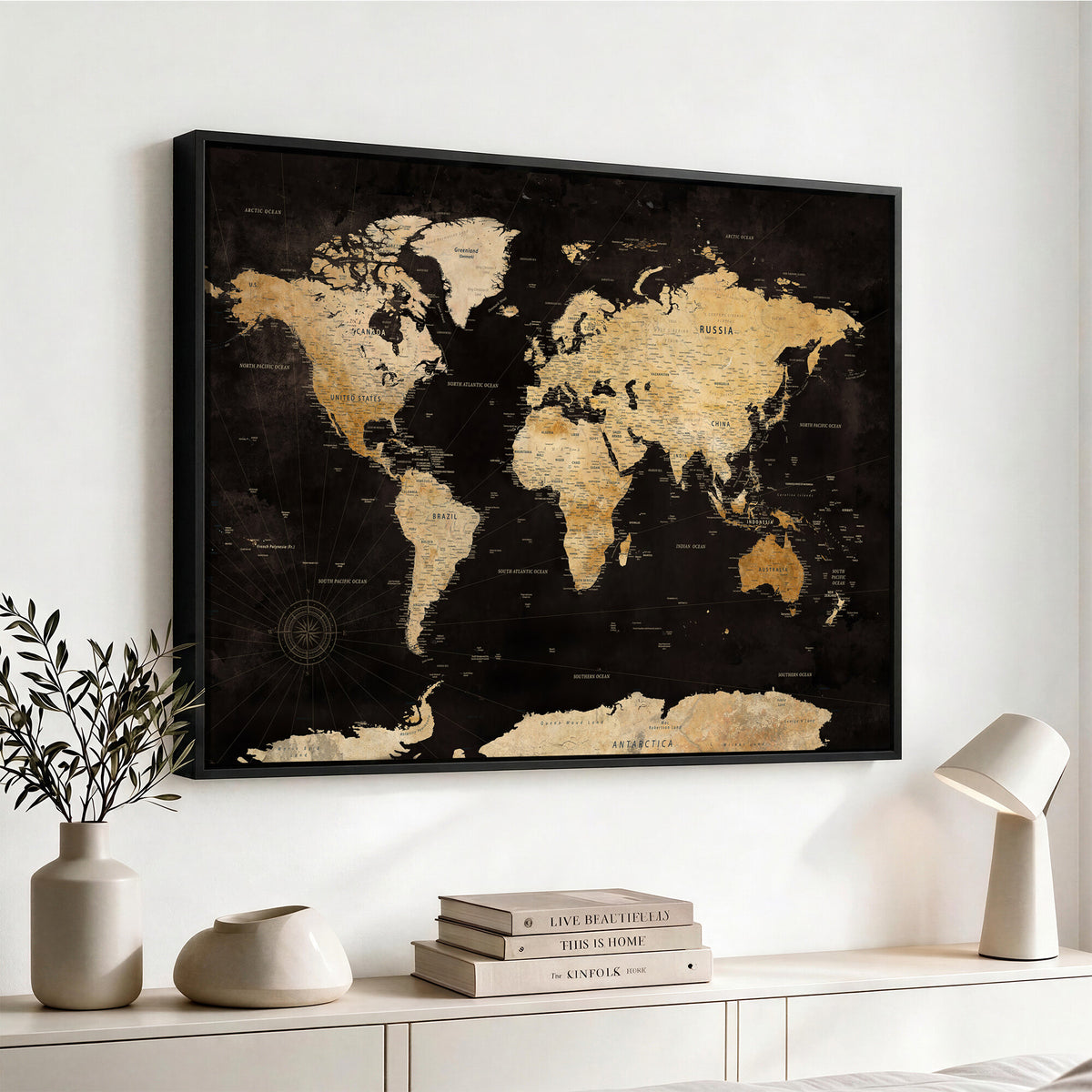 70468159-MGV-CV-36X24 - Extra Large World Map Canvas Print – Detailed Map Classic