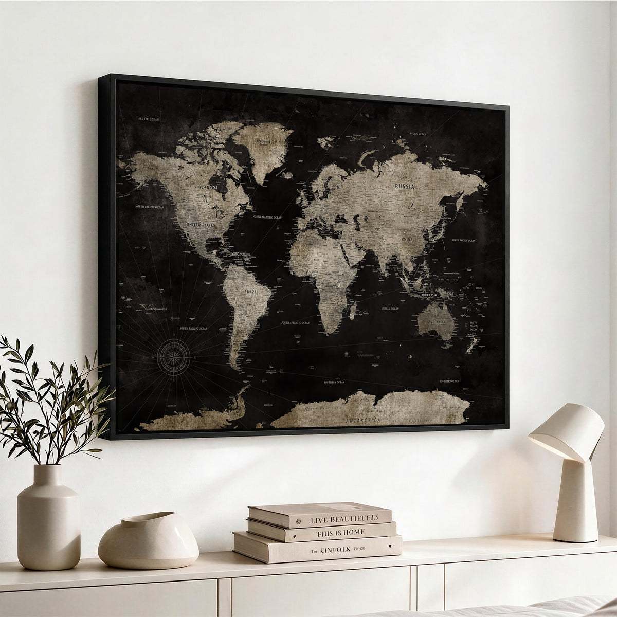 56225956-MGV-CV-36X24 - Detailed World Map Wall Art Print - Large Framed World Map