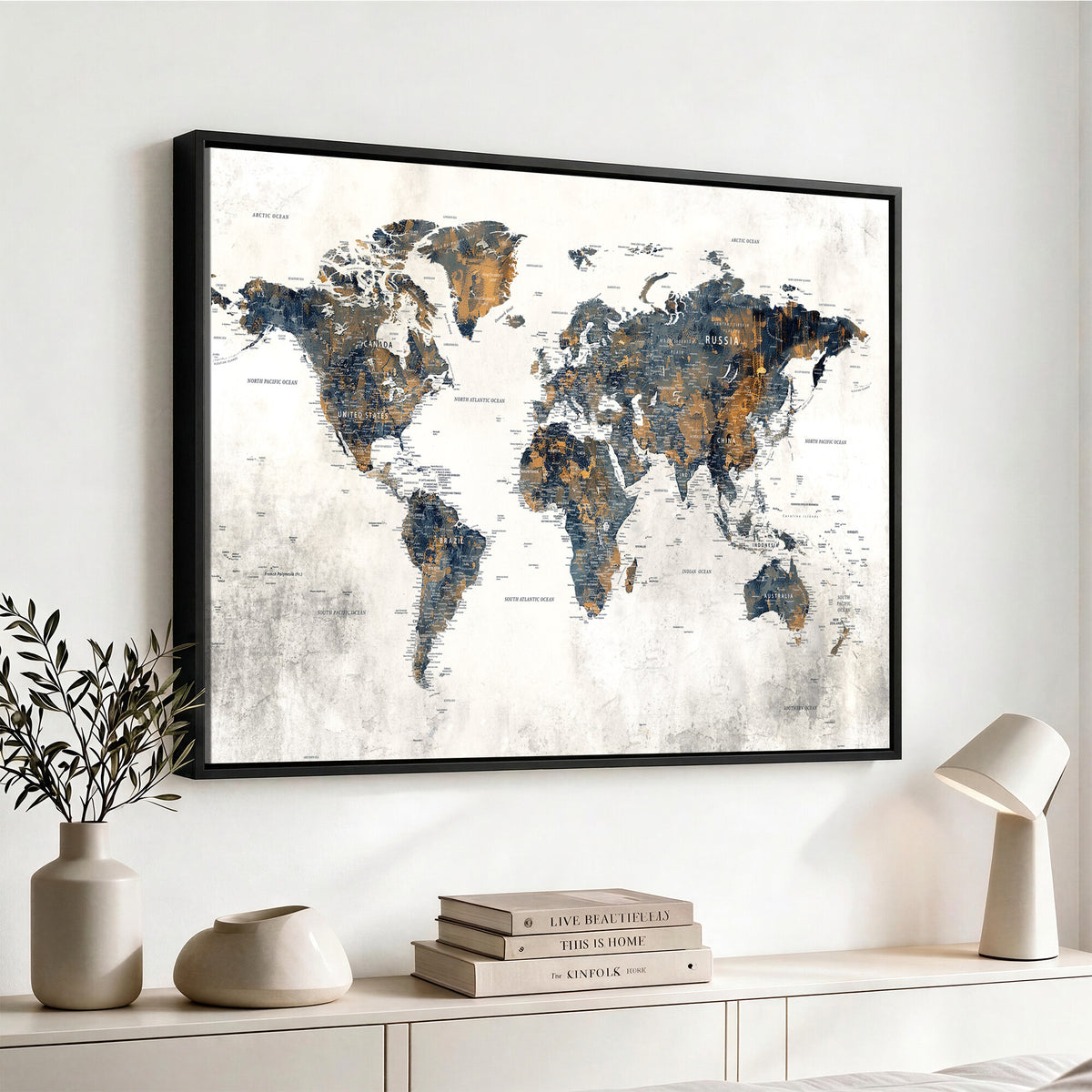 52451147-MGV-CV-36X24 - World Map Wall Art Canvas Print for Office Wall Decor