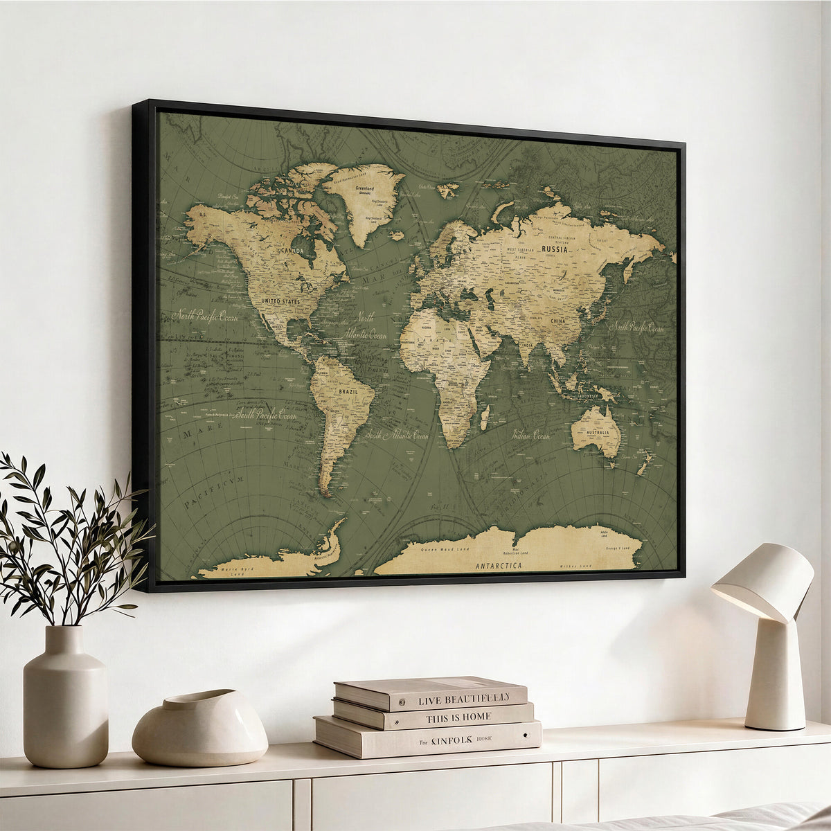 75846040-MGV-CV-36X24 - Large World Map Canvas Wall Art Print for Study Room Decor -