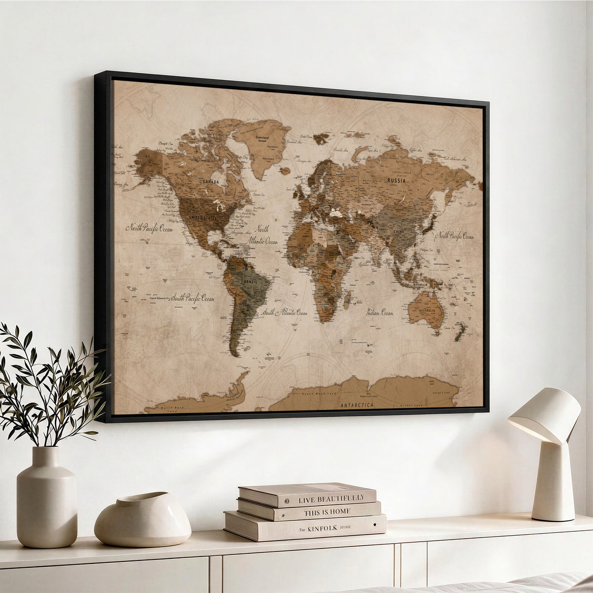 40064188-MGV-CV-36X24 - World Map Wall Art Canvas Print, Modern Decorative Framed Map Artwork Prints for Living Room, Office, Bedroom Wall Decor
