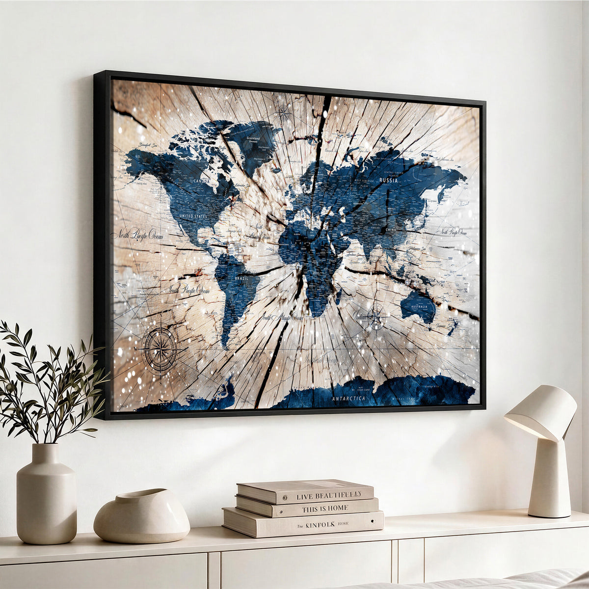 19478704-MGV-CV-36X24 - World Map Wall Art Canvas Print, Modern Decorative Framed Map Artwork Prints for Living Room, Office, Bedroom Wall Decor