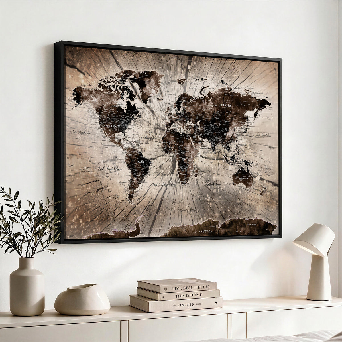 94623295-MGV-CV-36X24 - World Map Wall Art Canvas Print, Modern Decorative Framed Map Artwork Prints for Living Room, Office, Bedroom Wall Decor