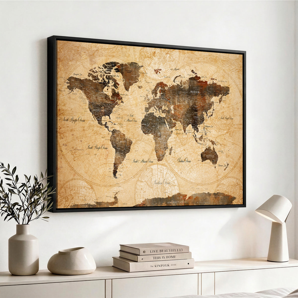 63156625-MGV-CV-36X24 - World Map Wall Art Canvas Print, Modern Decorative Framed Map Artwork Prints for Living Room, Office, Bedroom Wall Decor