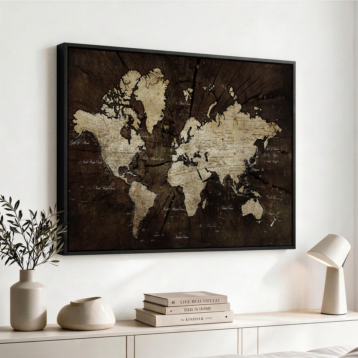 40991509-MGV-CV-36X24 - World Map Wall Art Canvas Print, Modern Decorative Framed Map Artwork Prints for Living Room, Office, Bedroom Wall Decor