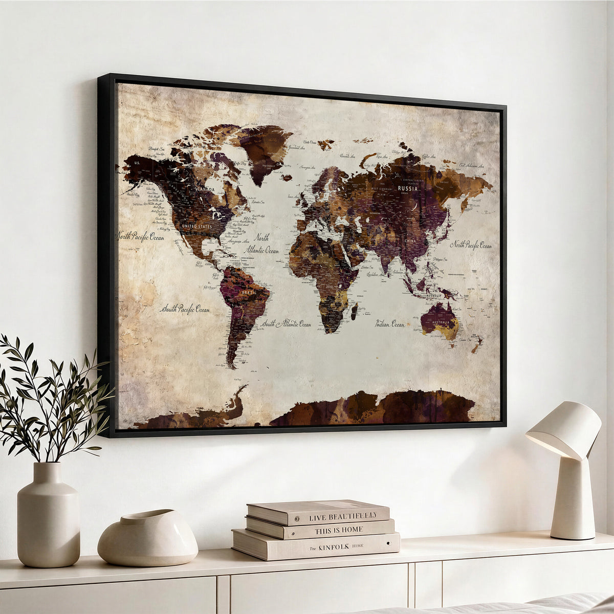 50611123-MGV-CV-36X24 - World Map Canvas Triptych | Colorful Global Wall Art for Living Rooms