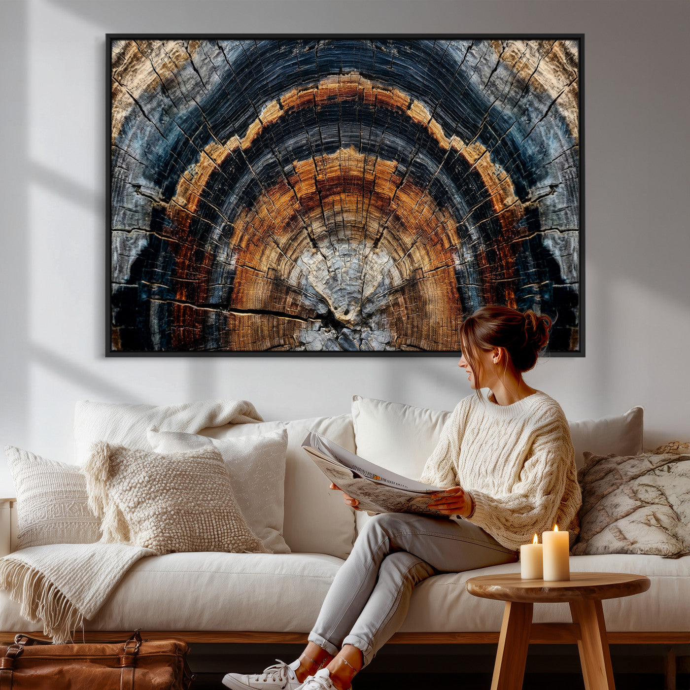 92693966A-MGV-CV-36X24 - Abstract Wood Grain Canvas Print, Tree Ring Pattern Wall Art, Framed Canvas Ready to Hang