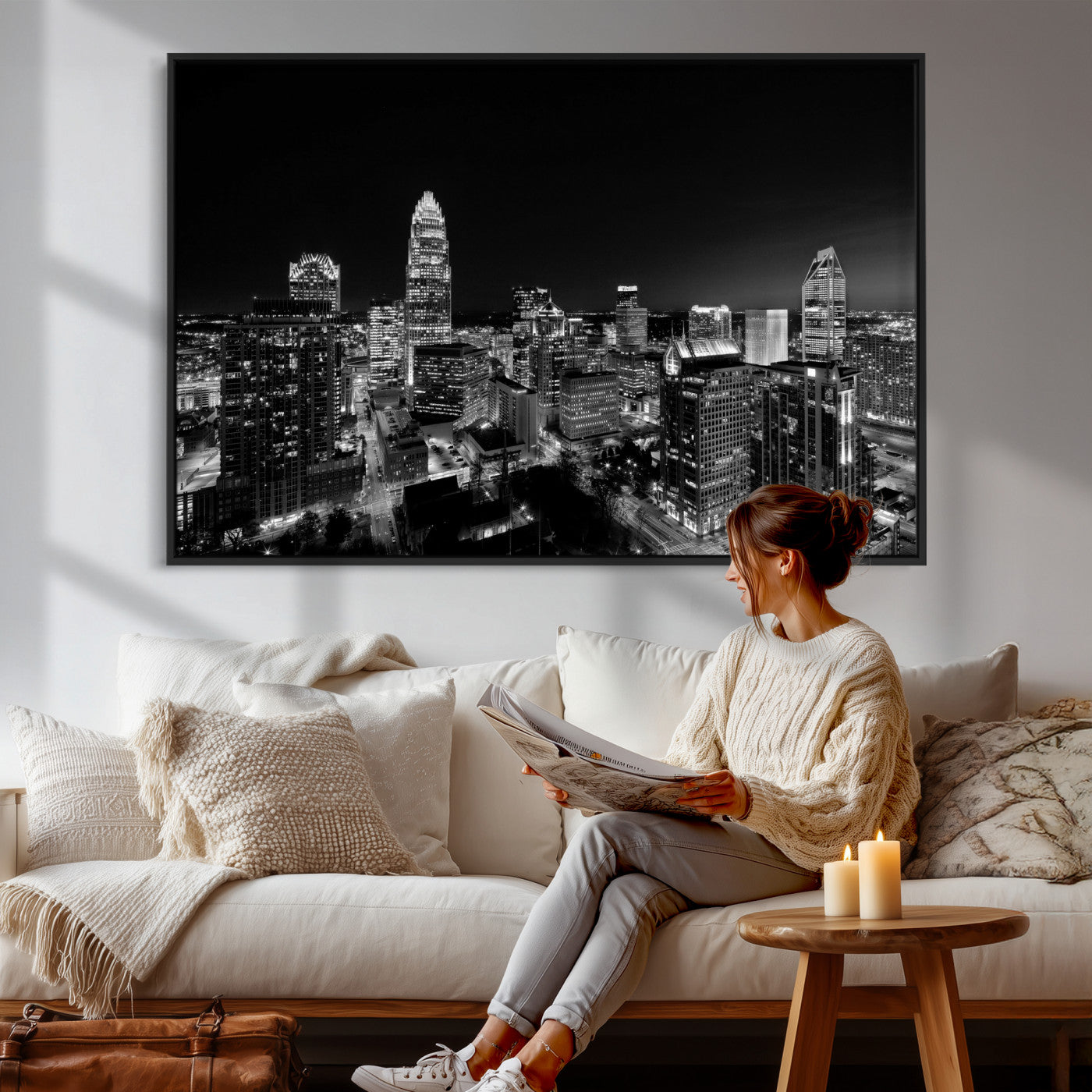 68329345-MGV-CV-36X24 - Atlanta Skyline Wall Art Canvas Print, Atlanta Downtown Night Cityscape Print for Modern Urban Wall Decor