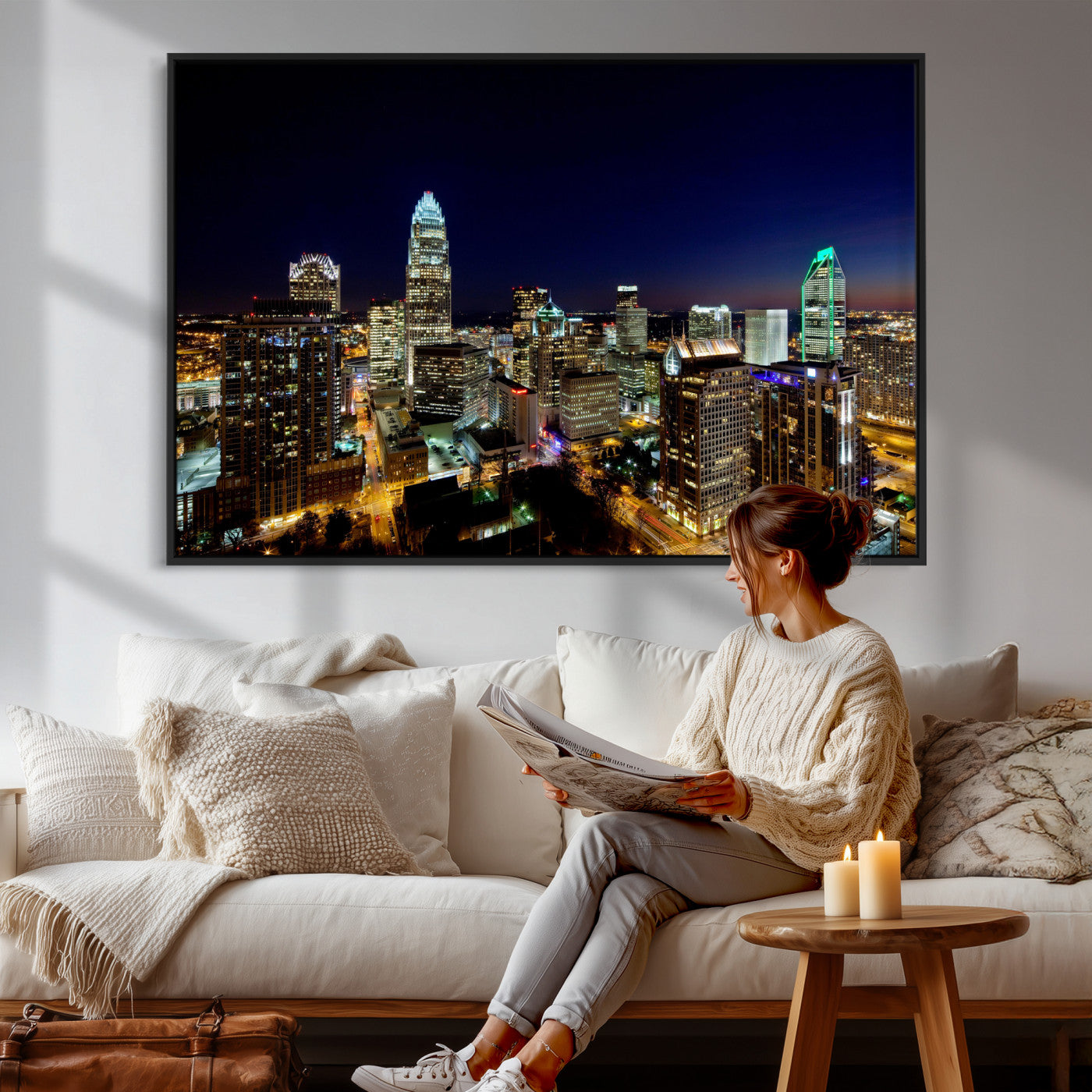 47163738-MGV-CV-36X24 - Atlanta Skyline Wall Art Canvas Print, Atlanta Downtown Night Cityscape Print for Modern Urban Wall Decor