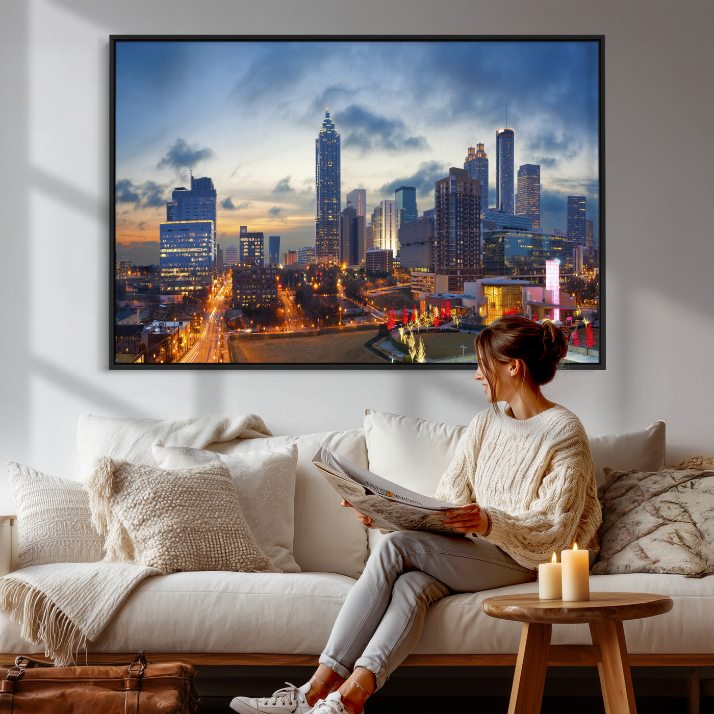 18461309-MGV-CV-36X24 - Atlanta Skyline Wall Art Canvas Print, Atlanta Downtown Night Cityscape Print for Modern Urban Wall Decor