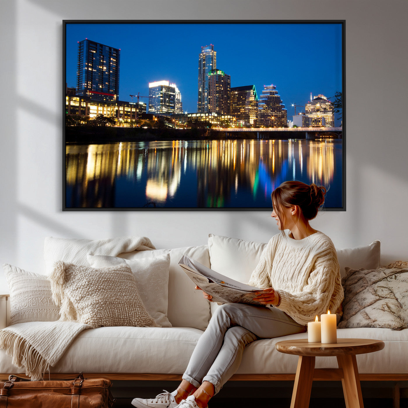 21916206-MGV-CV-36X24 - Austin Skyline Wall Art Canvas Print, Austin Downtown Night Cityscape Print for Modern Urban Wall Decor