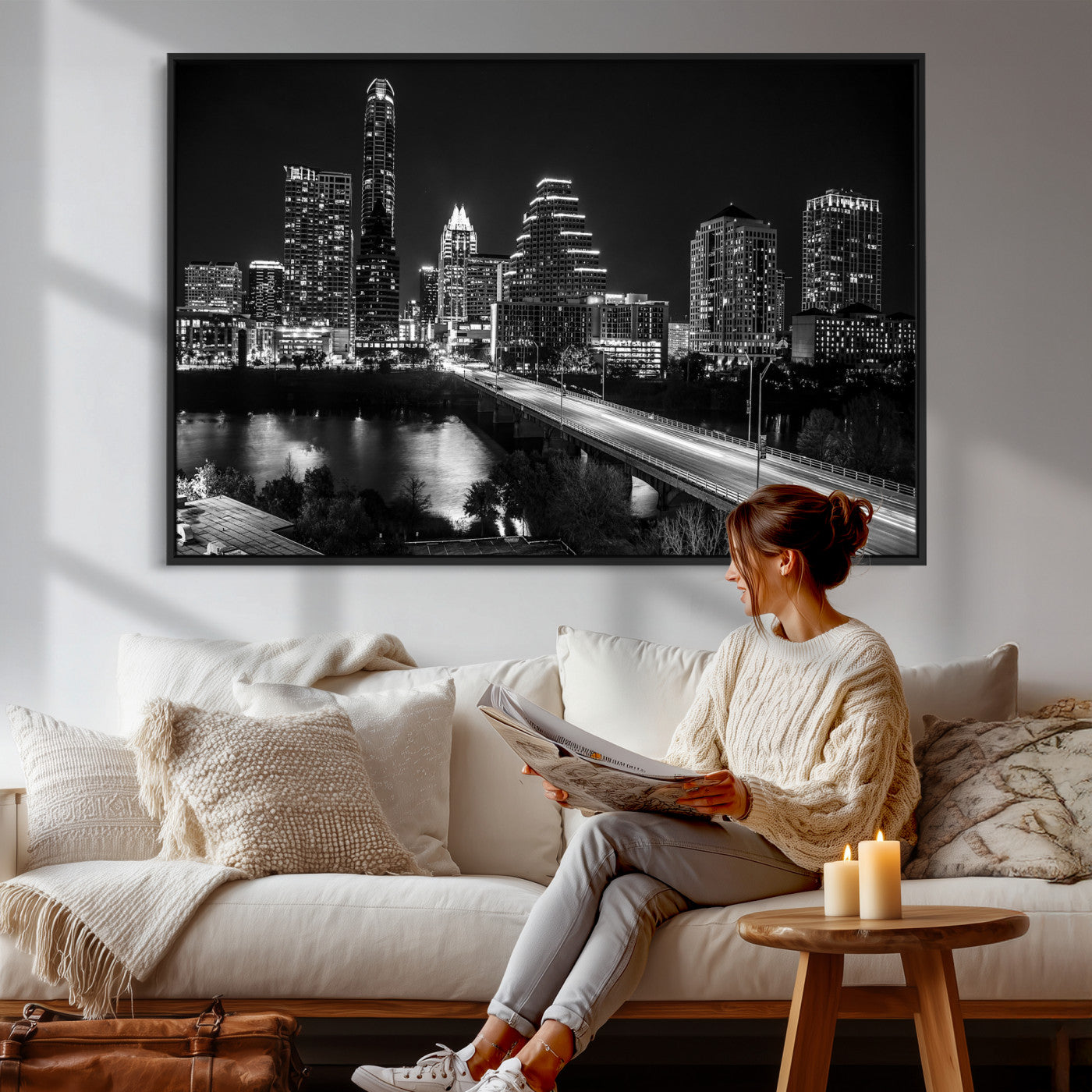 37531750-MGV-CV-36X24 - Austin Skyline Wall Art Canvas Print, Austin Downtown Night Cityscape Print for Modern Urban Wall Decor