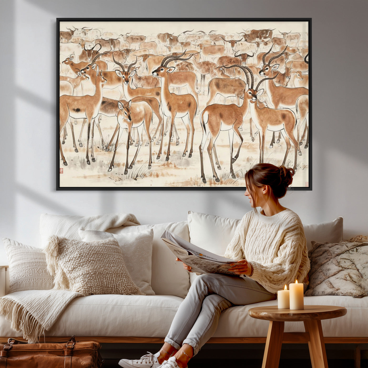 67375088-MGV-CV-36X24 - Farmhouse Animals Wall Art Canvas Print - Abstract Farm Animal Drawing Mid-Century Wall Art for Cabin Decor