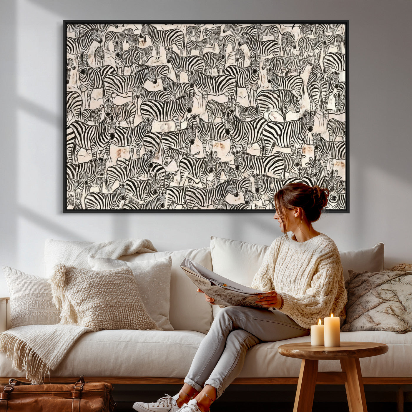 76453377-MGV-CV-36X24 - Farmhouse Animals Wall Art Canvas Print - Abstract Farm Animal Drawing Mid-Century Wall Art for Cabin Decor