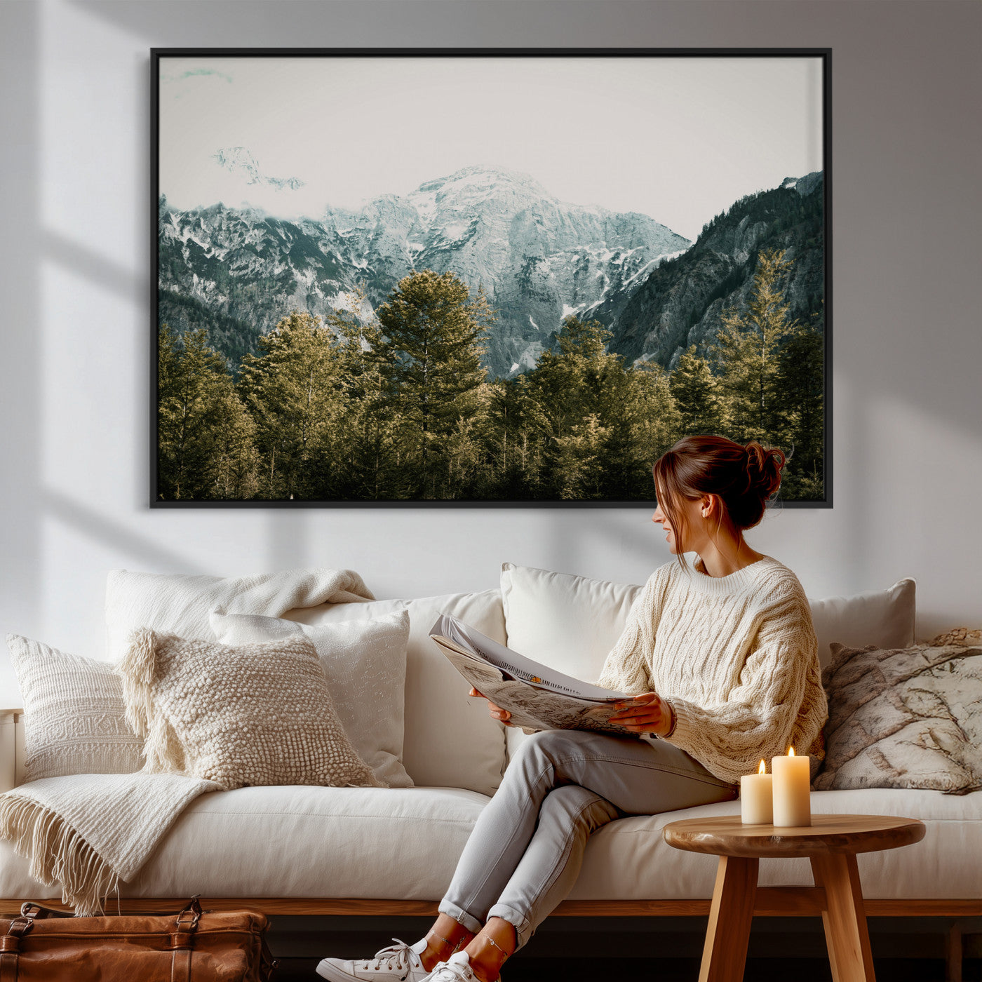 48479662-MGV-CV-36X24 - Mountain Forest Wall Art Canvas Print, Alpine Landscape Nature Photography, Moody Wilderness Wall Decor