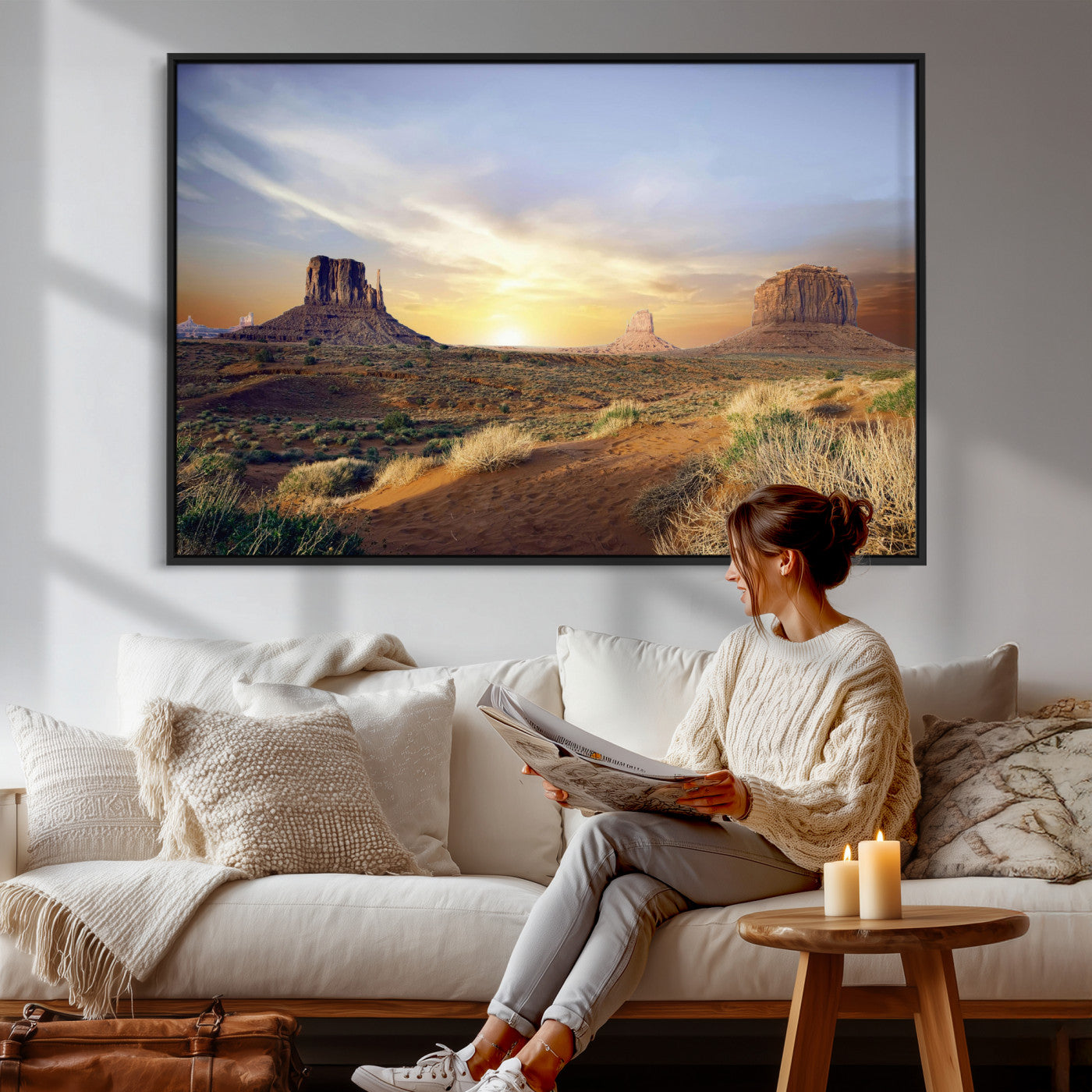 14901845-MGV-CV-36X24 - Monument Valley Desert Landscape Wall Art Canvas Print, Southwest Desert Rock Formation Canvas Print, Western Red Rock Panorama Art Printing