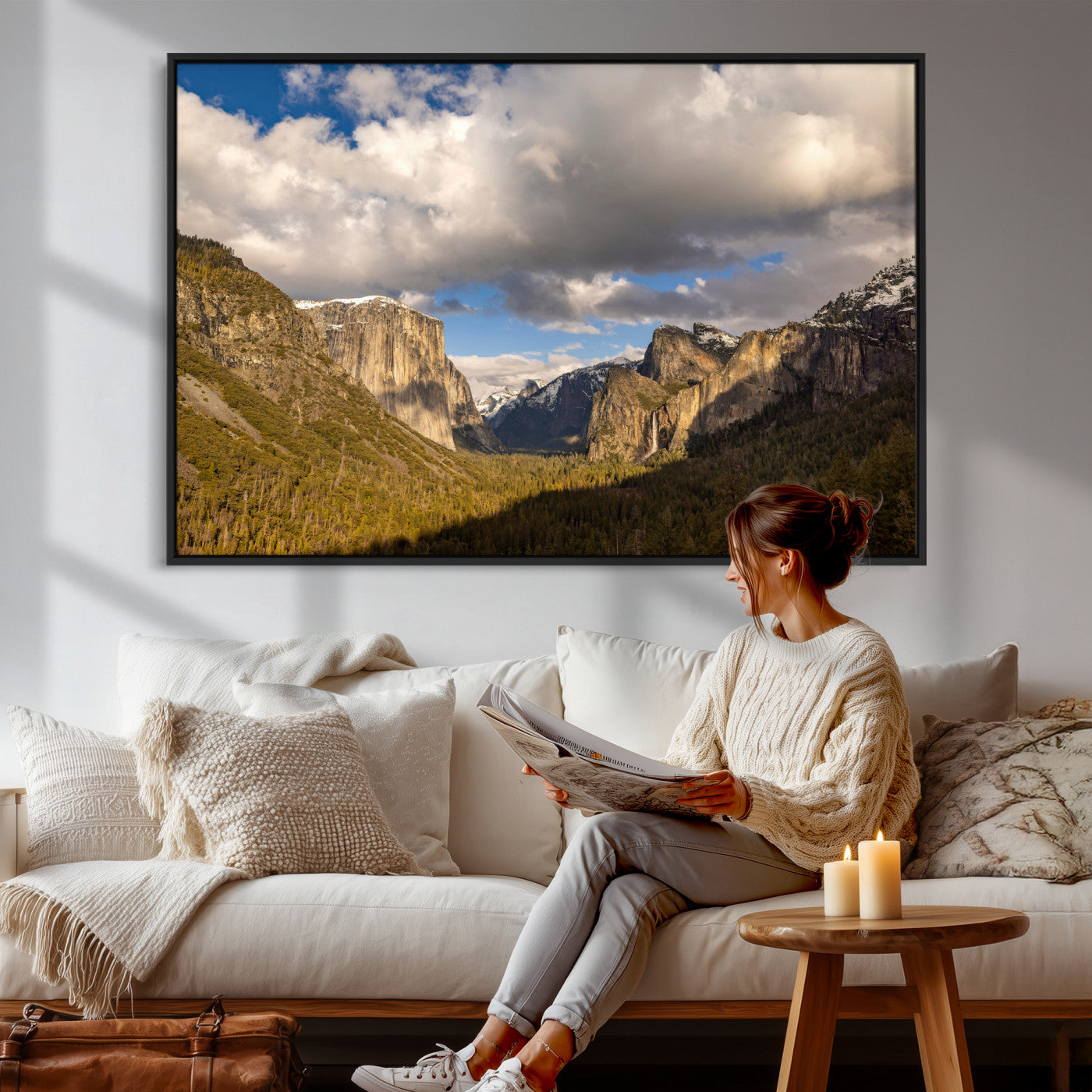 51451302-MGV-CV-36X24 - Yosemite Valley Mountain Landscape Wall Art Canvas Print, Granite Cliff Forest Valley Canvas Print, California National Park Scenic Art Printing