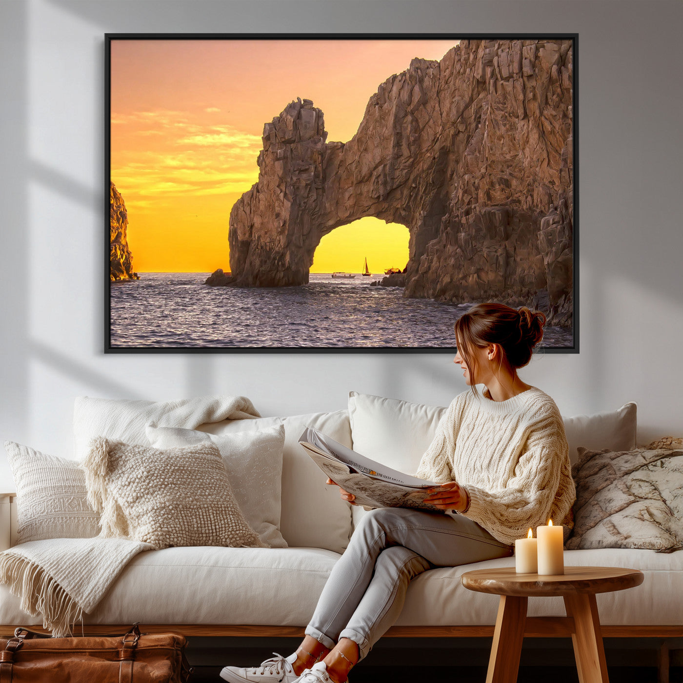 66414515-MGV-CV-36X24 - El Arco Cabo San Lucas Ocean Arch Wall Art Canvas Print, Baja California Rock Arch Seascape Canvas Print, Mexico Coastal Landmark Scenic Art Printing