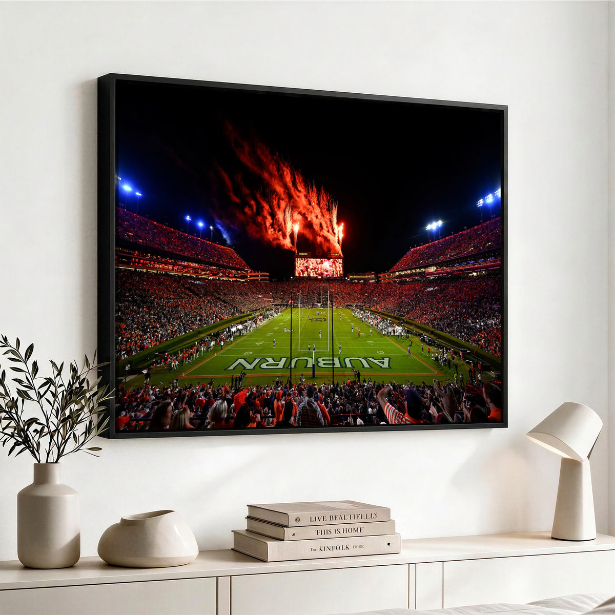 81918884-MGV-CV-36X24 - Auburn Stadium Wall Art Canvas Print, College Football Night Game Crowd, Jordan Hare Stadium Artwork