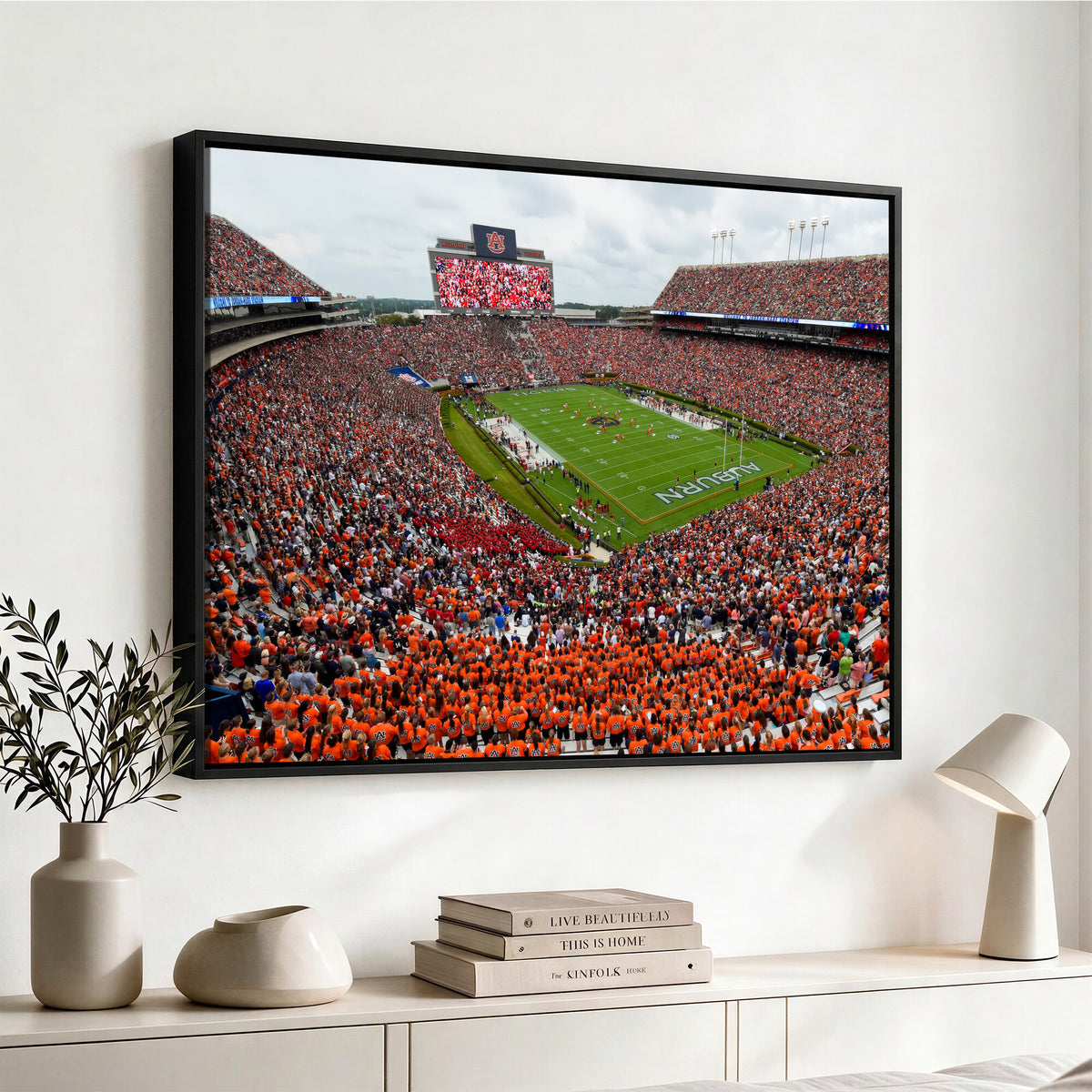 82562490-MGV-CV-36X24 - Auburn Stadium Sunset Wall Art Canvas Print, Jordan Hare Stadium Game Day Crowd, Auburn Tigers Football Artwork