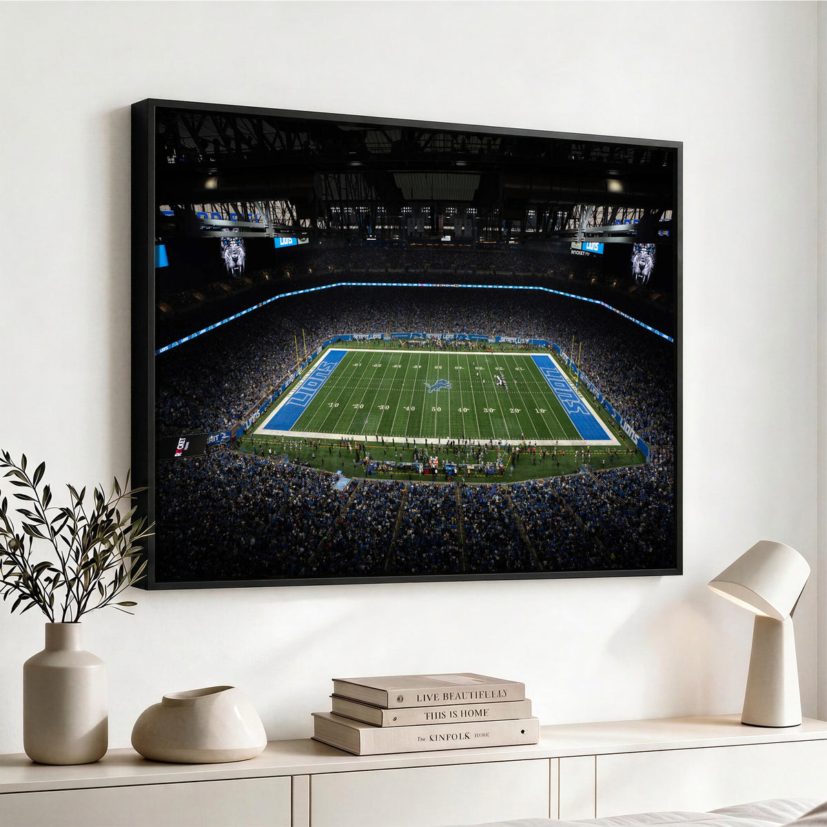 16709602-MGV-CV-36X24 - Detroit Lions Stadium Wall Art Canvas Print, Football Field Panorama