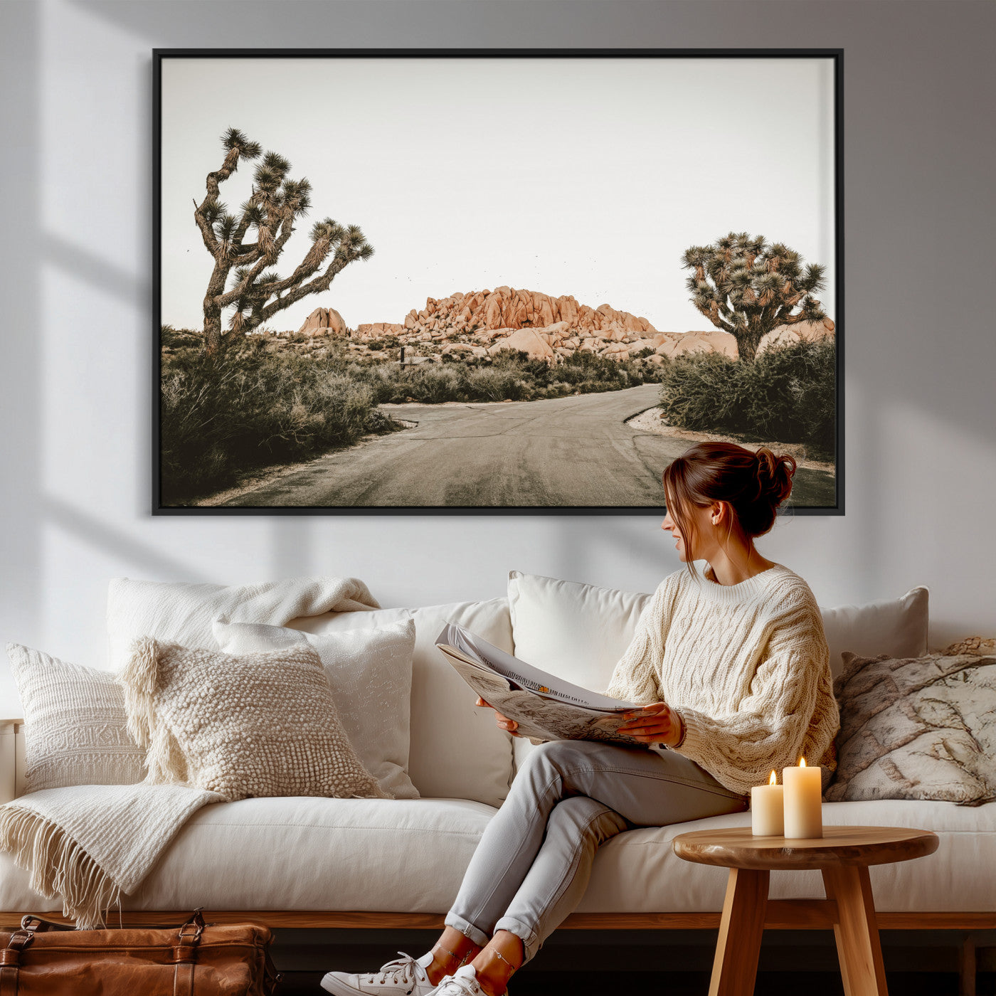 97248544-MGV-CV-36X24 - Joshua Tree Desert Wall Art Canvas Print, Minimal Southwestern Landscape Nature Wall Decor for Modern and Boho Interiors